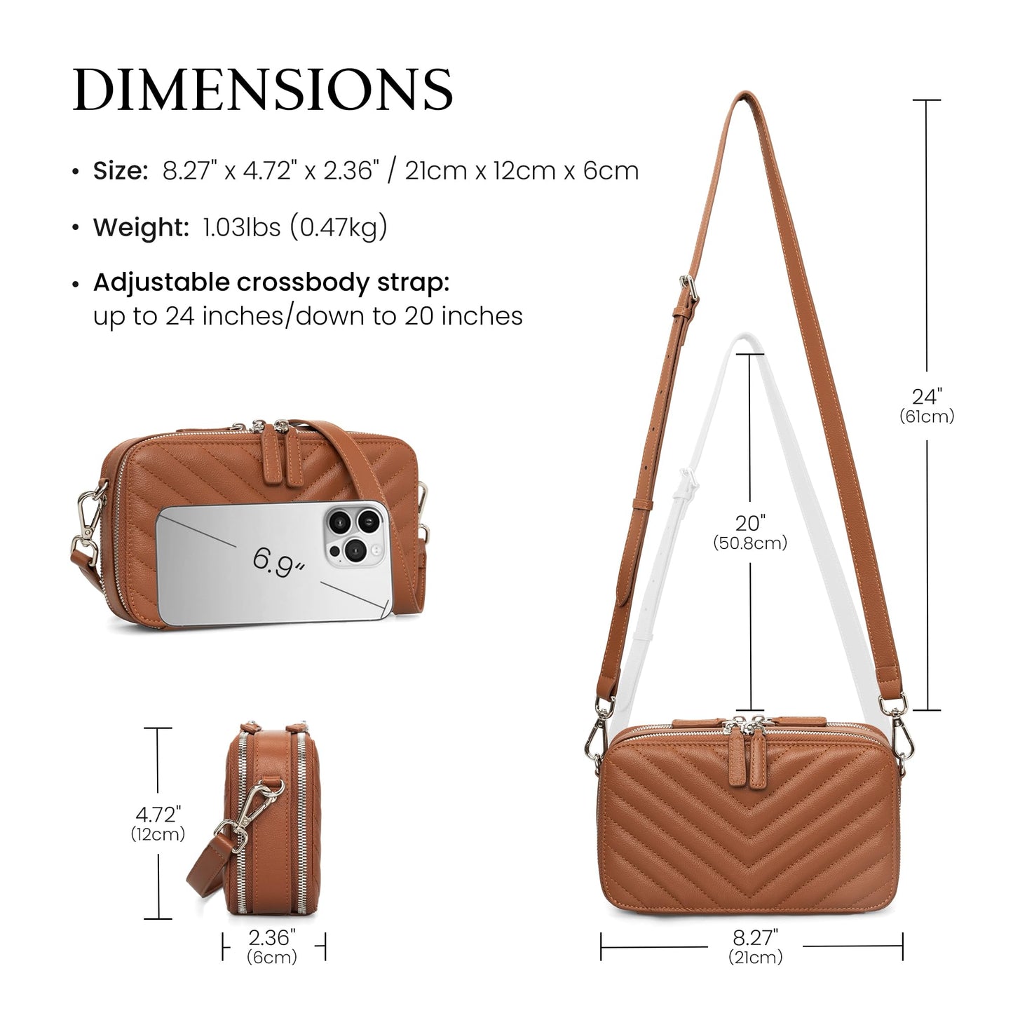 befen Quilted Genuine Leather Crossbody Bags for Women, Purses with Built in RFID Wallet, Woman Camera Shoulder Bag Handbags, Brown Crossbody Purses with Adjustable Strap