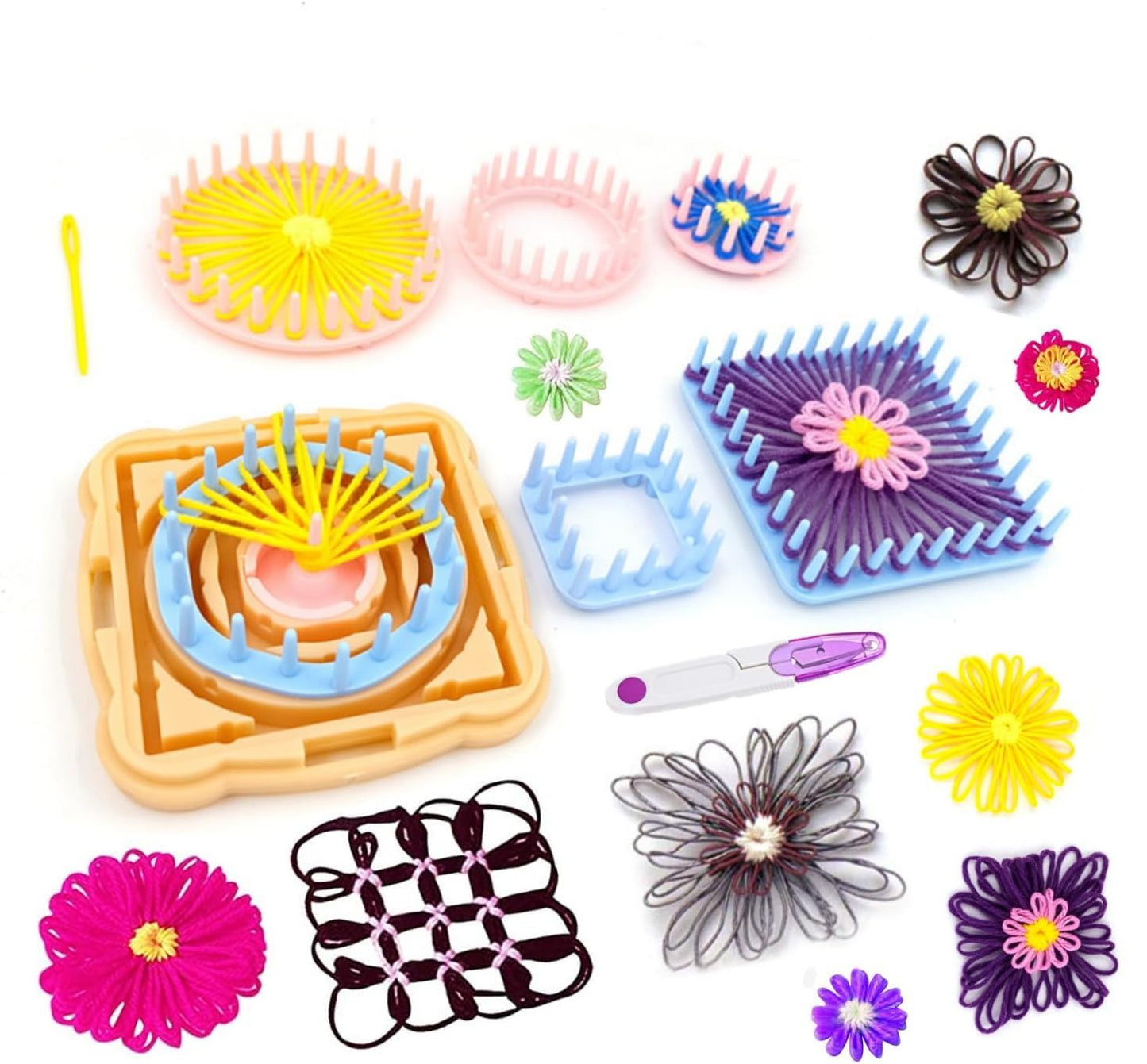 Ayasee Weaving Loom Kit, Flower Knitting Loom Kit, Frame Looms, Knitting Wool, Round/Square Knitting Looms Craft Kit Multi Color (Flower Maker + Yarn)