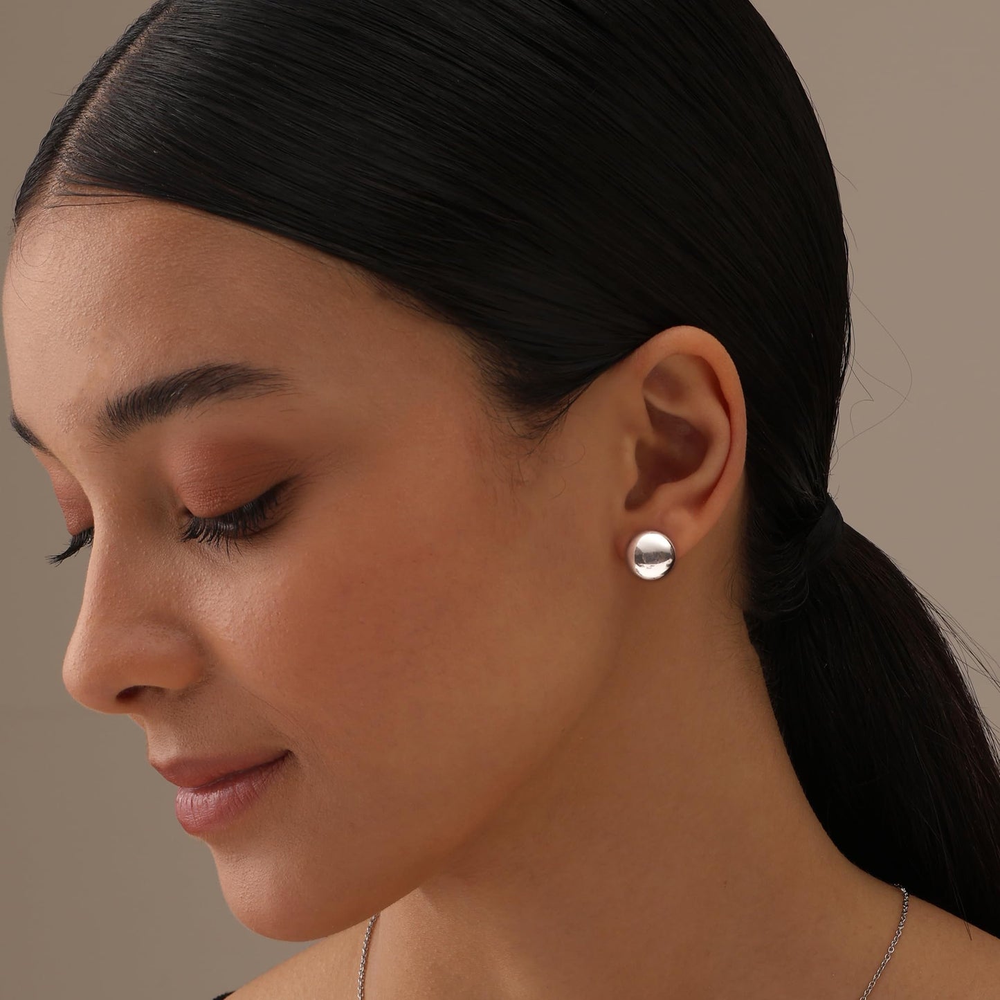 LeCalla 925 Sterling Silver Omega Back Earrings Jewelry Large Italian Design Round Dome Button Omega-Clip Back Stud Earring for Women 16 MM
