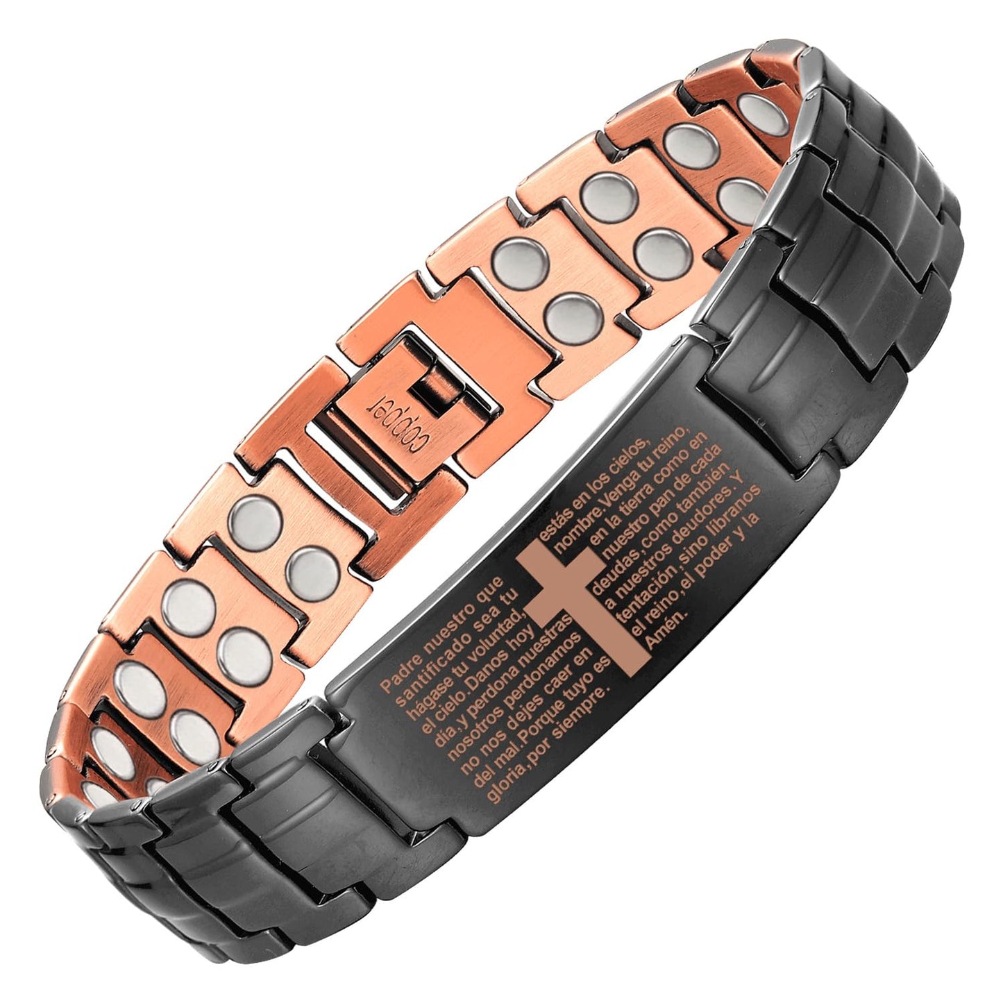 MagEnergy Copper Bracelet for Men, 99.99% Cross Copper Magnetic Bracelet with Strength 3500 Gauss Magnets, Pulsera de Cobre para Hombres, Jewelry Gift for Him