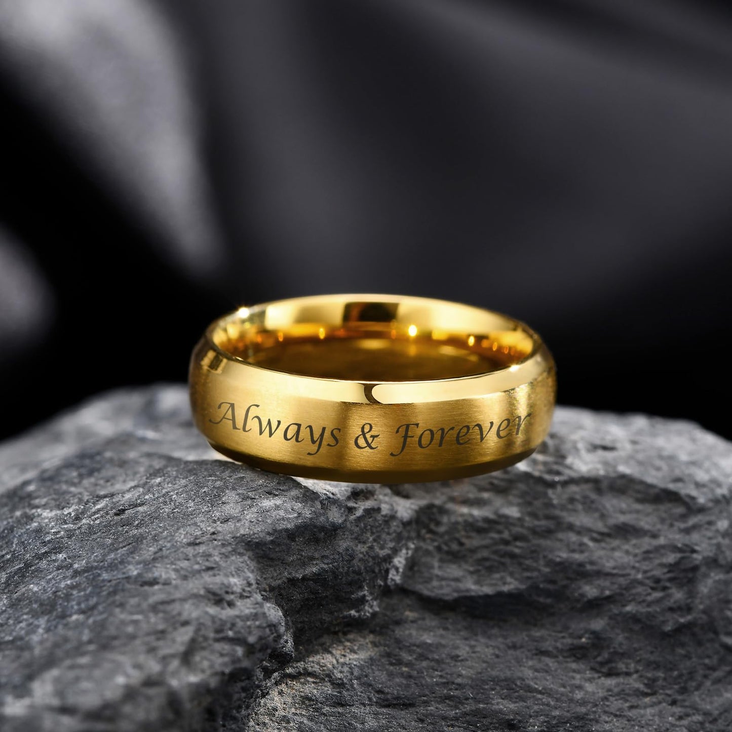 VNOX Customize Gold Plated Stainless Steel Beveled Edge Matte Brushed Finish Rings for Wedding Band,Size 7