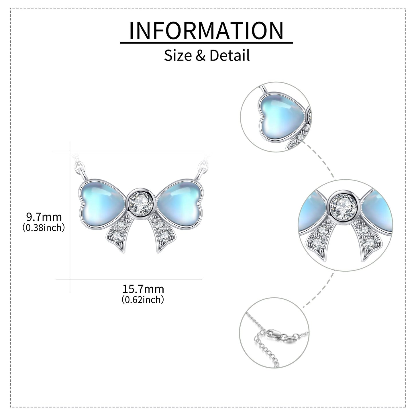 YAFEINI Bow Necklace 925 Sterling Silver Moonstone Bowknot Pendant Ribbon Mother's Day Jewelry for Women Mom