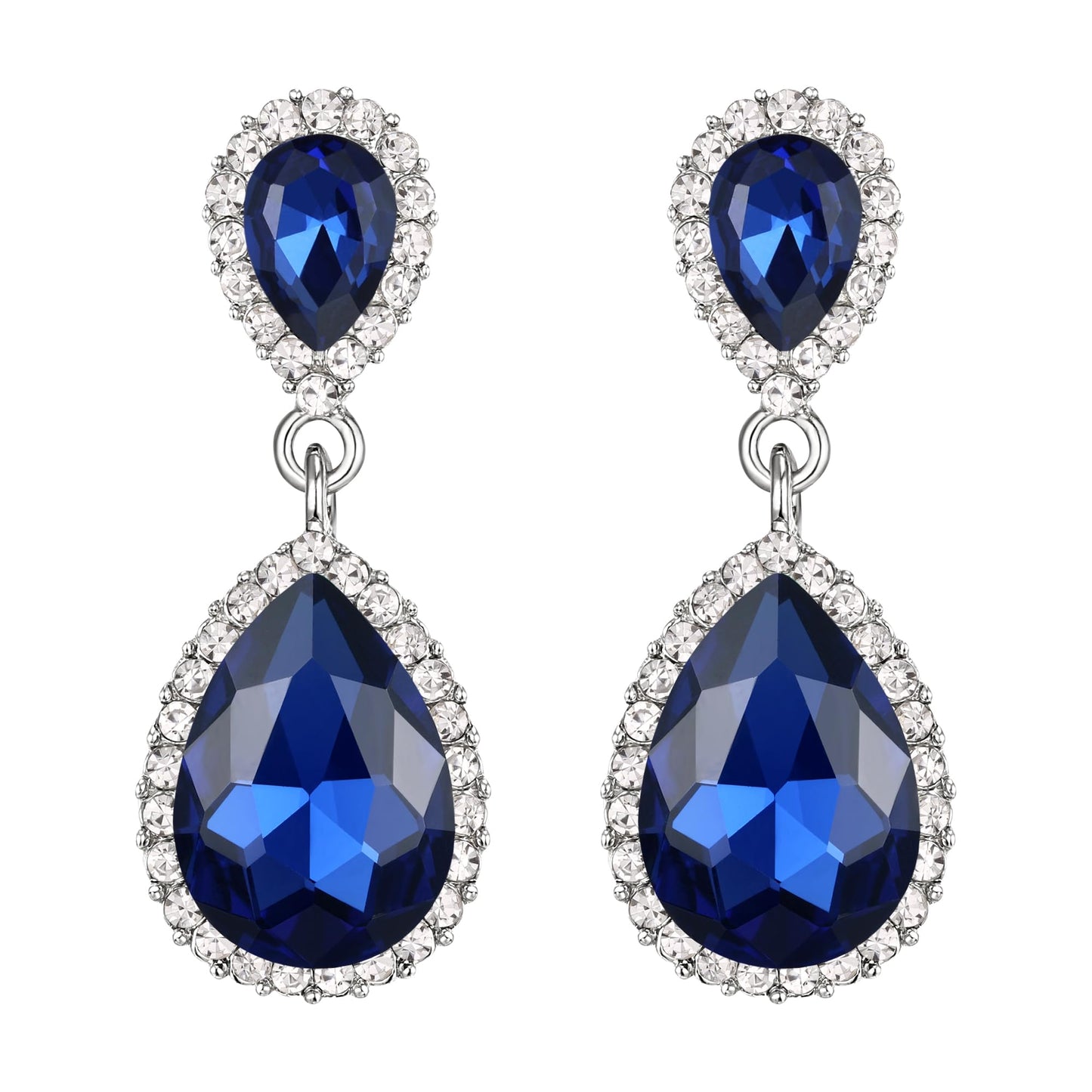 EVER FAITH Women's Austrian Crystal Wedding Tear Drop Dangle Earrings Navy Blue