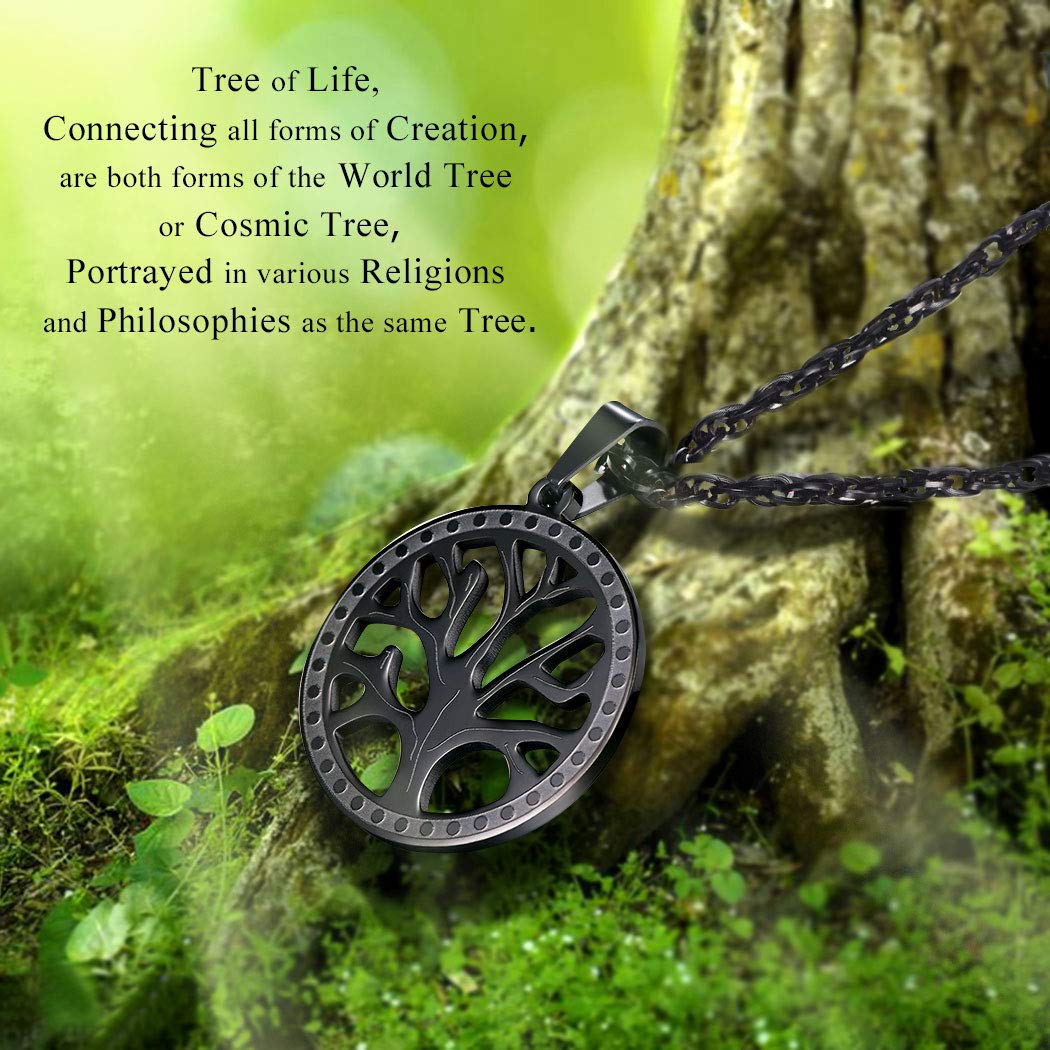 PROSTEEL Womens Necklace Tree of Life Pendant Women Stainless Steel Minimalist Round Family Tree Black NecklacesJewelry