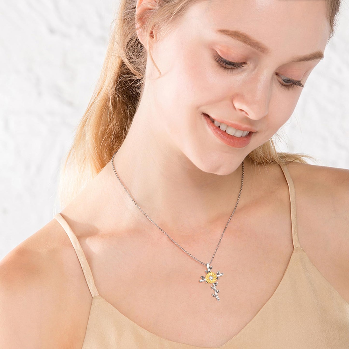 AENEAS Valentines Day Gifts for Women Sunflower Cross Necklaces for Women 925 Sterling Silver Sunflower Pendant Necklace Faith Christian Jewelry Anniversary Birthday Gift for Wife Mom Her