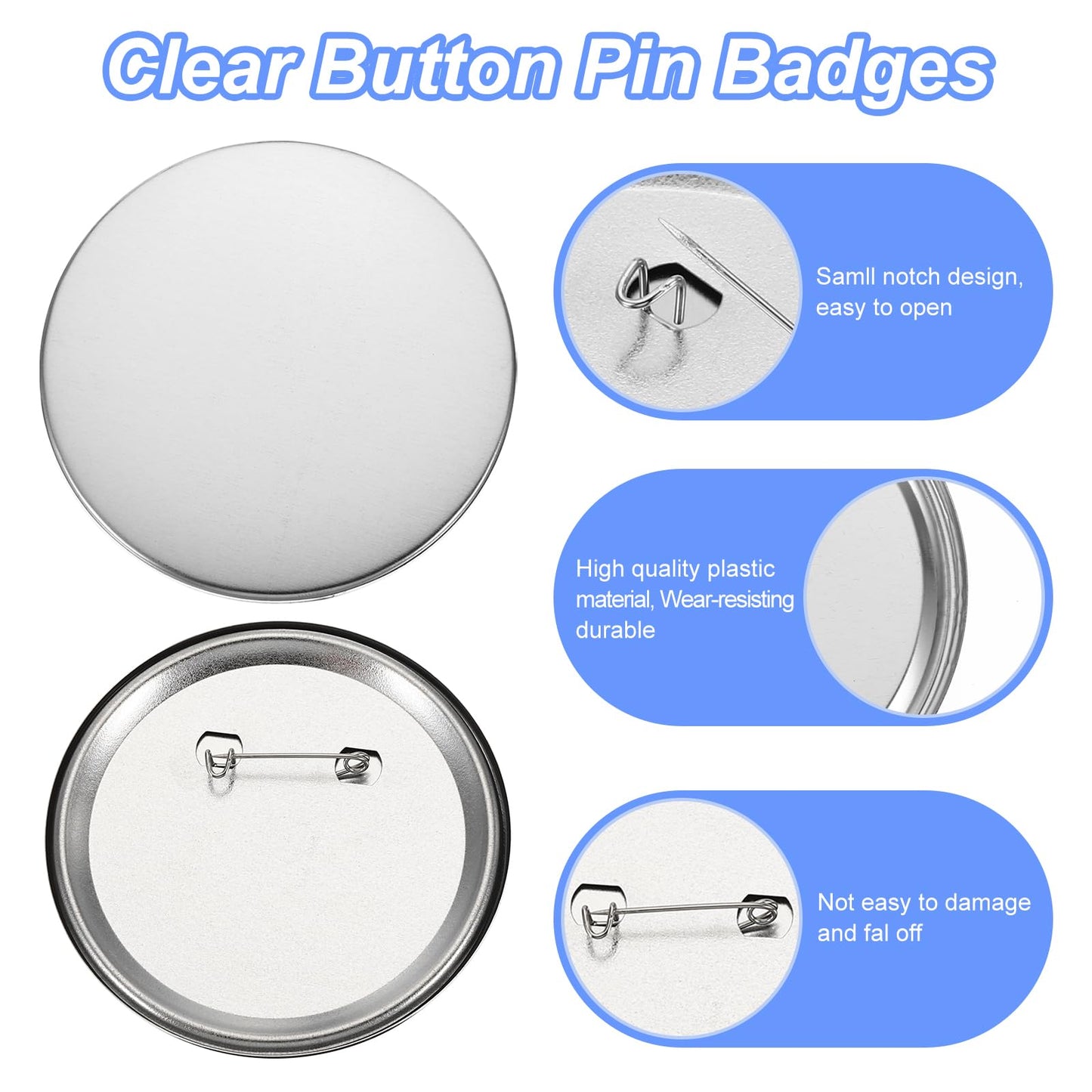 PATIKIL 75mm / 2.95inch Metal Button Parts Supplies for Button Maker Machine Round Pin Maker, Every Set Includes Metal Top, Metal Clip Bottom & Plastic Film (200 pcs)