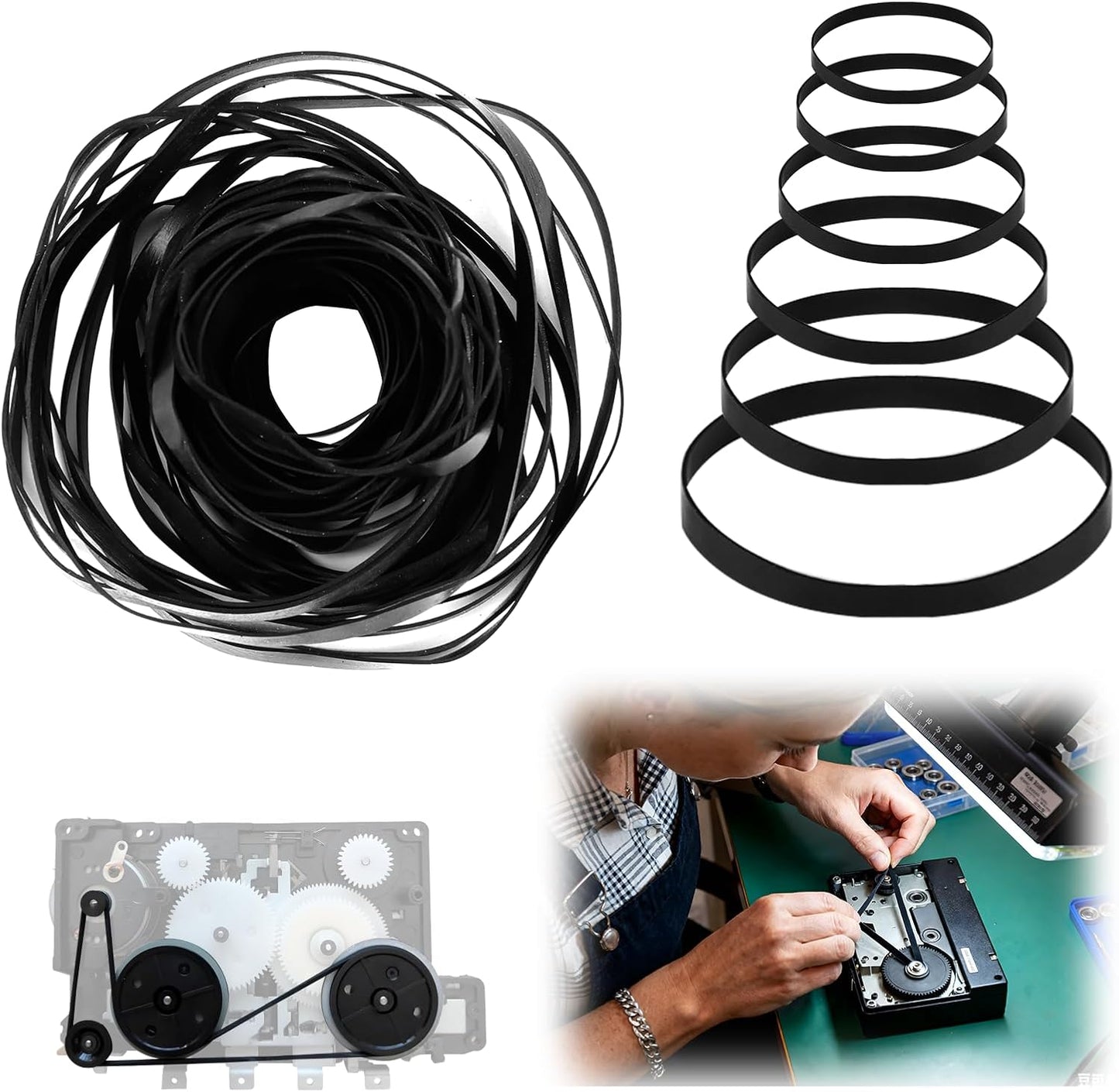 TNJPSEK Cassette 4mm) Player Belts Replacement Kit, Mixed Flat Rubber Belts for Recorder Repair and Maintenance, Audio