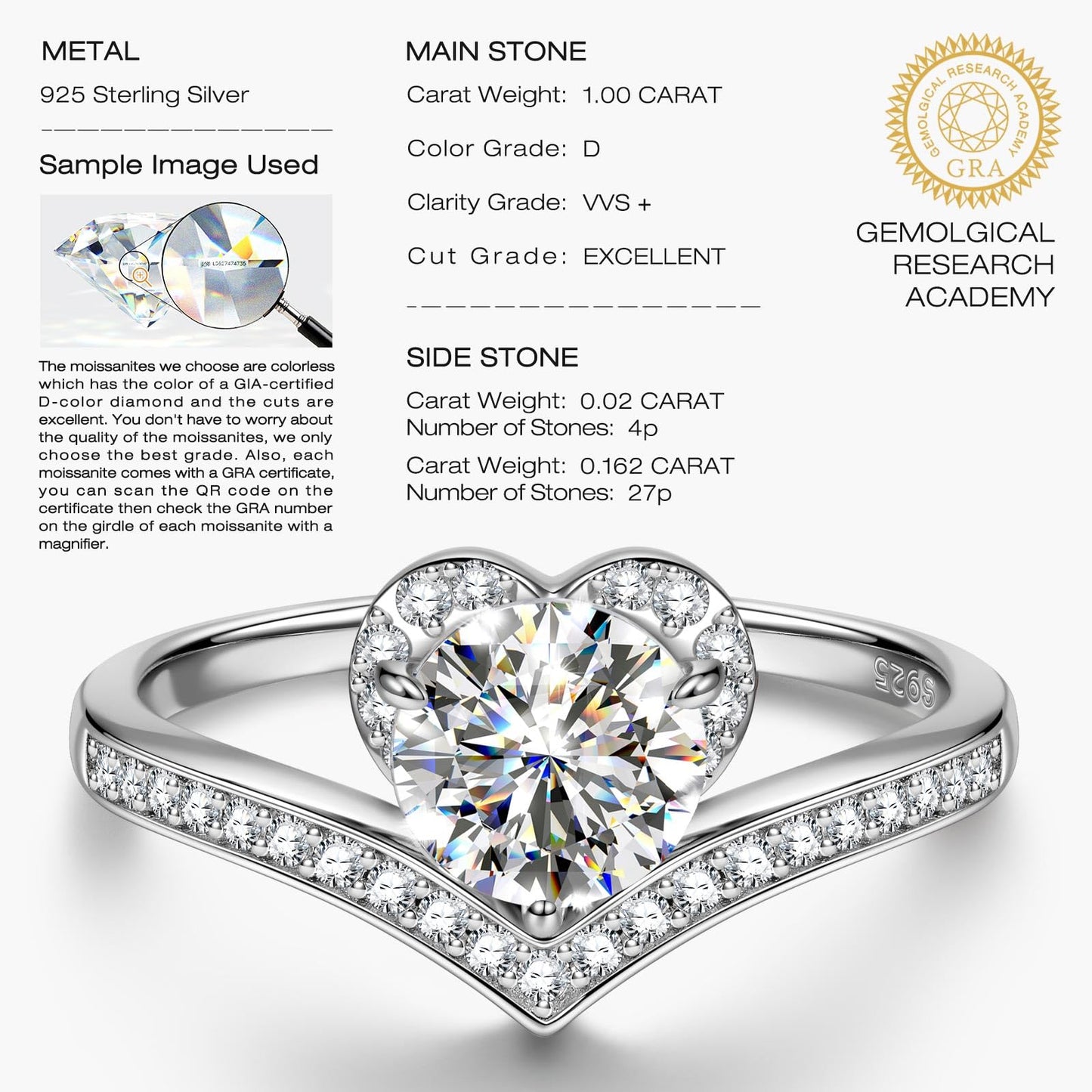 Kate Lynn Moissanite Rings for Women, 925 Sterling Silver Rings Engagement Promise Wedding Anniversary Rings for Her MWRS10895WW8