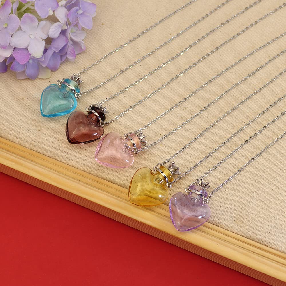 Bysxny 1PC 1PC Colorful Heart Vial Perfume Bottle Necklaces Stainless Steel Chain Make a Wish Aroma Essential Oil Diffuser Pendant necklace Women Jewelry (Light Purple Heart)