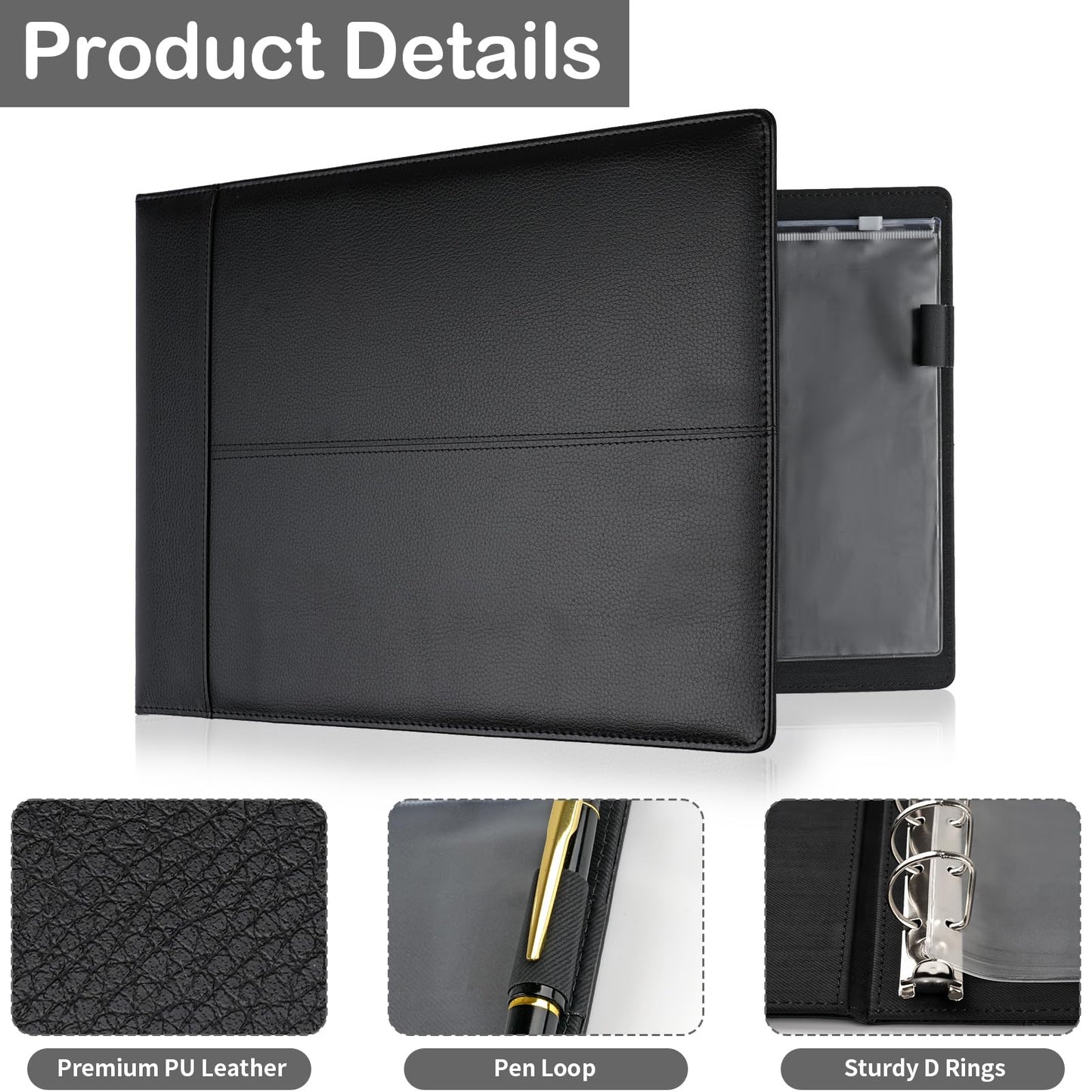 Professional 7 Ring Business Checkbook Binder, Premium PU Leather Organizer for 3-On-A-Page Checks, Perfect for Business and Personal Finances, Fits 9x13 Inch Sheets, 600 Check Capacity