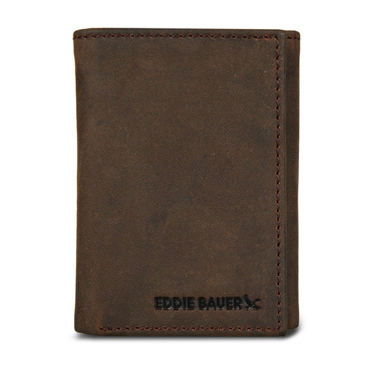 Eddie Bauer Men Signature Trifold Wallet (Available in Ripstop Nylon, Cotton Canvas, or Leather), Tan, One Size