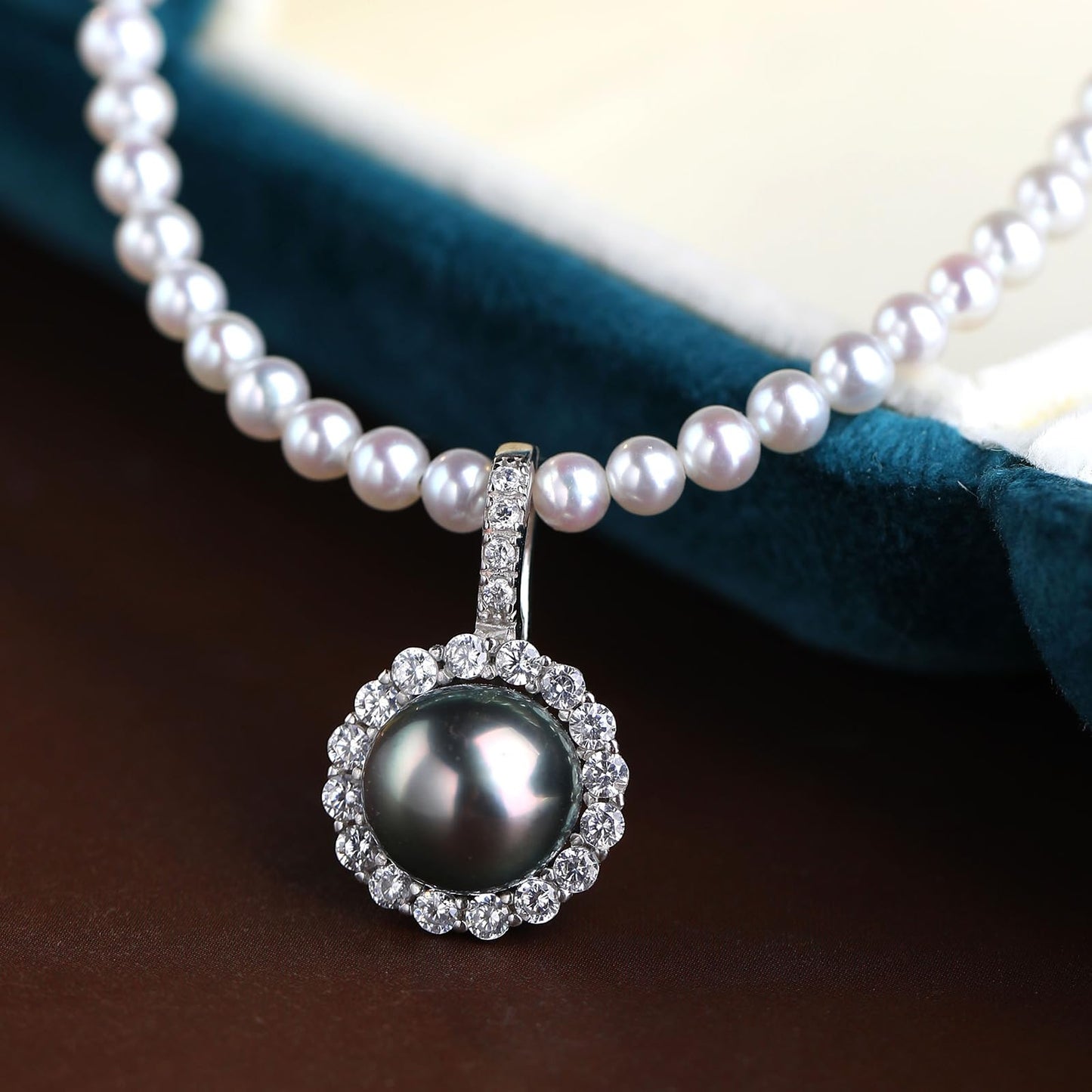 Orapearl Tahitian Black Pearl Necklace Pendant 8-9mm Genuine AAAA Quality Handpicked Nature Black Pearls Gift for Wife Mom Girlfriend Her Wedding Birthday Anniversary 925 Sterling Silver chain