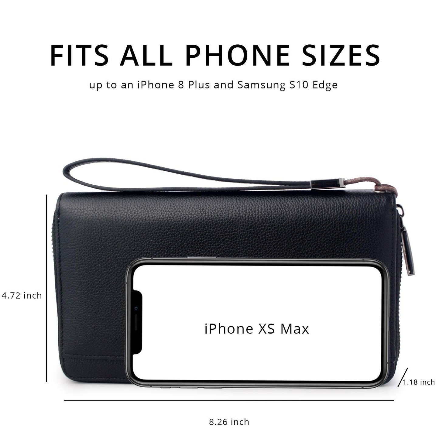 Travel Document Organizer RFID Blocking Leather Multiple Passport Wallet Family Holder Id Wrist Strap(Black)