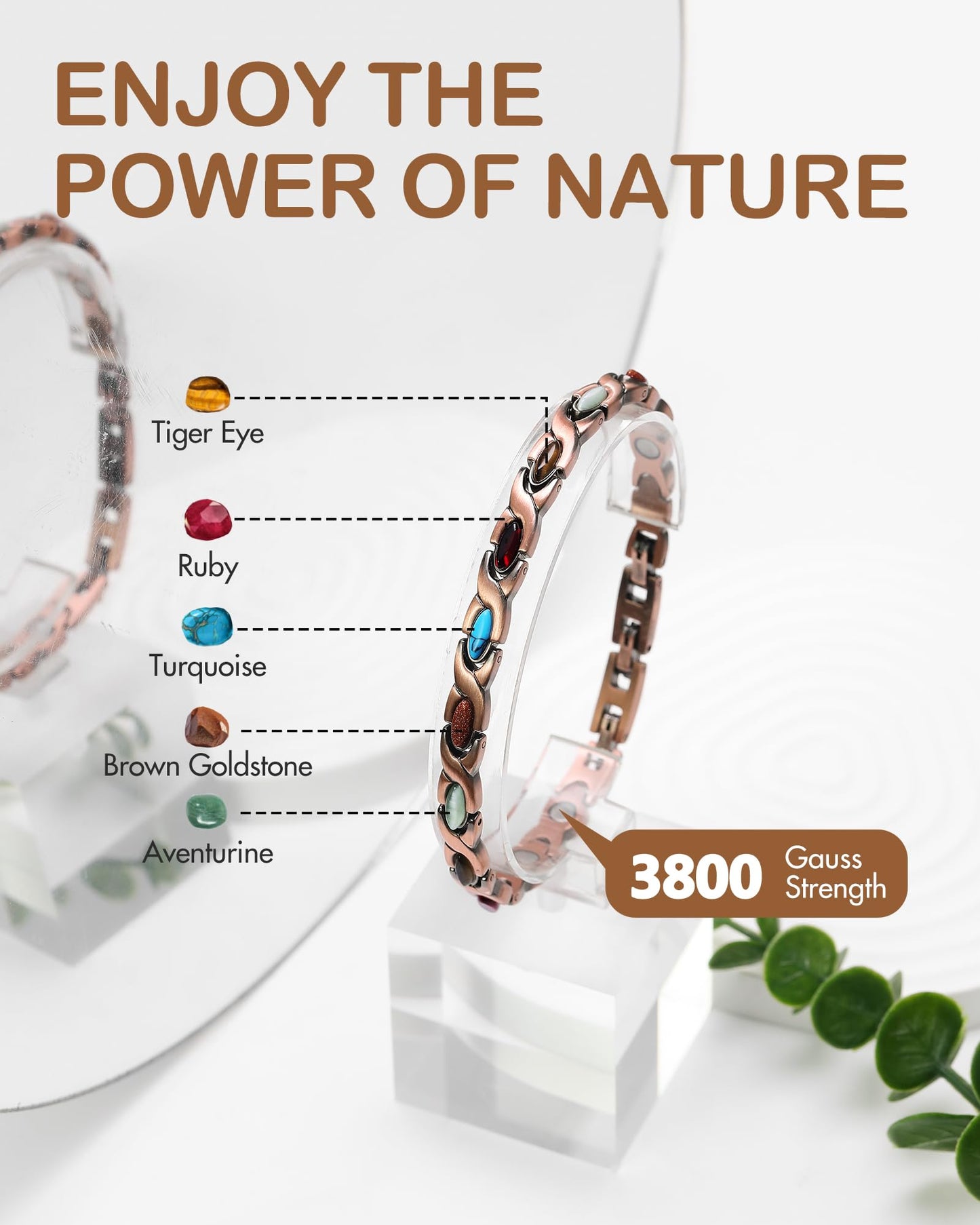 Feraco Pure Copper Bracelets for Women, Ultra Strength Magnetic Bracelet with 3800 Gauss Magnets & Natural Turquoise & Stones, Adjustable, Jewelry Gift (Infinite)
