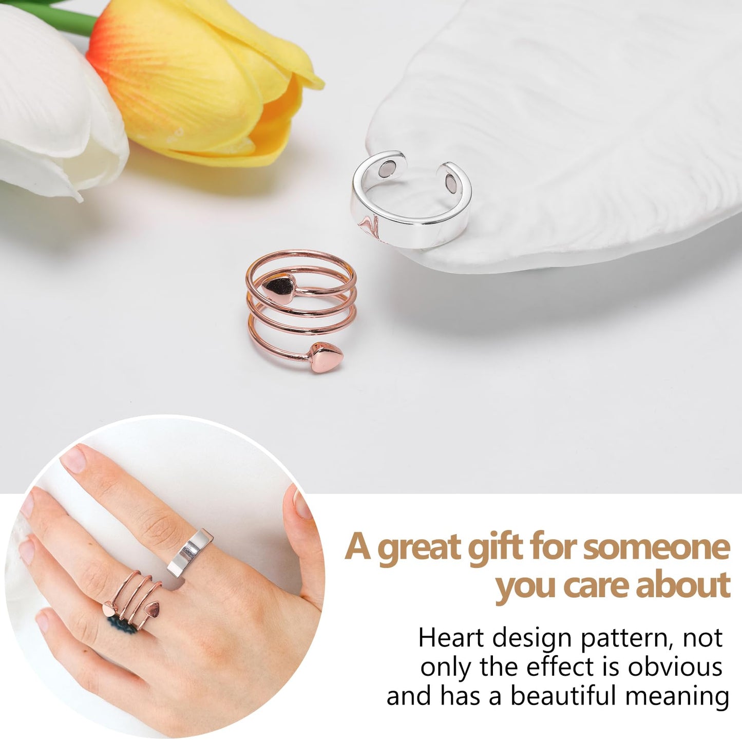 Feraco 2 PCS Copper Magnetic Therapy Rings for Women,99.99% Pure Cooper Thumb Ring with Magnets,Mothers Day Gifts