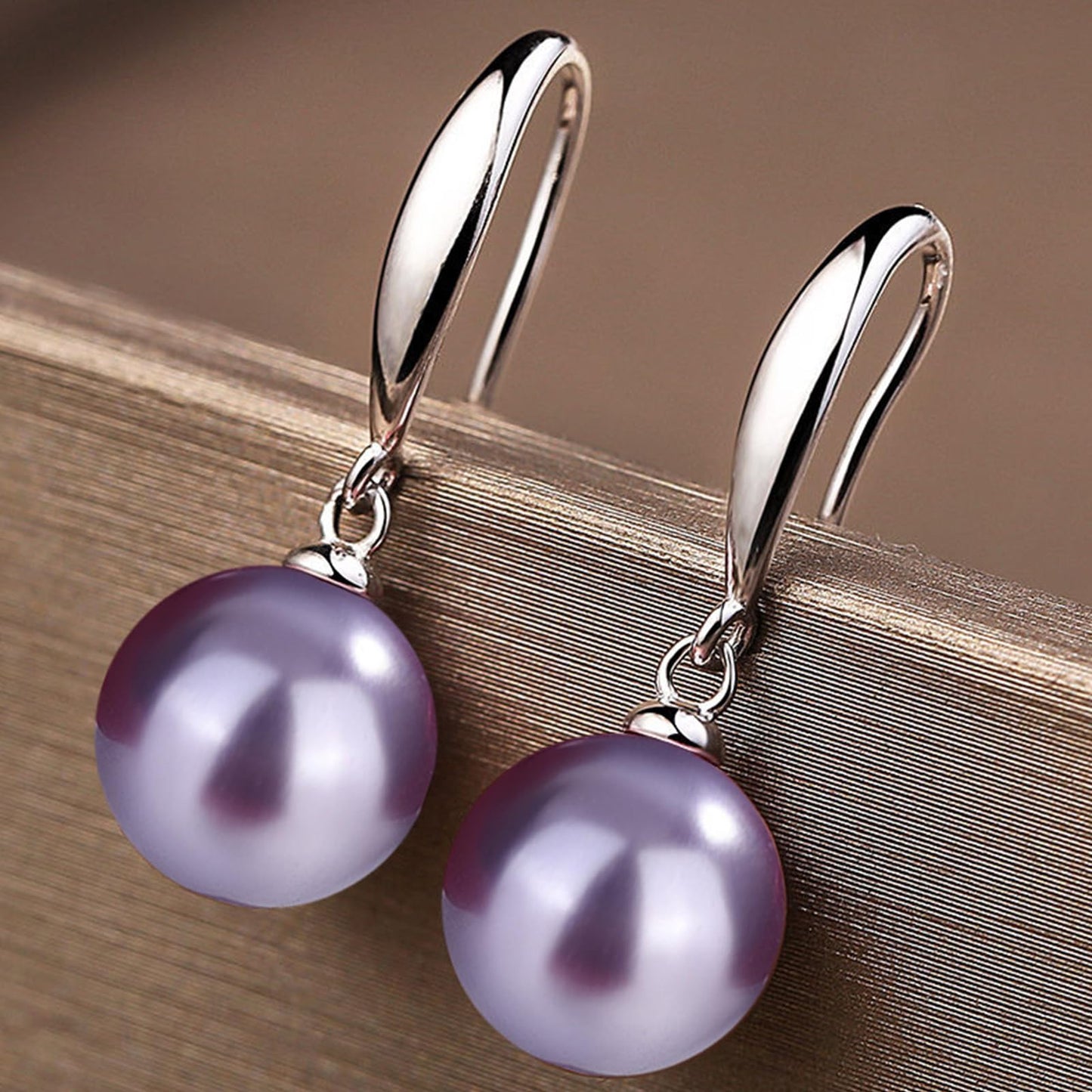 12mm Natural Ocean Pearl Freshwater Cultured Colorful Simulated Beads Drop Dangle Earrings Elegant Birthday Wedding Party Costume Prom Statement Jewelry for Women-purple 1