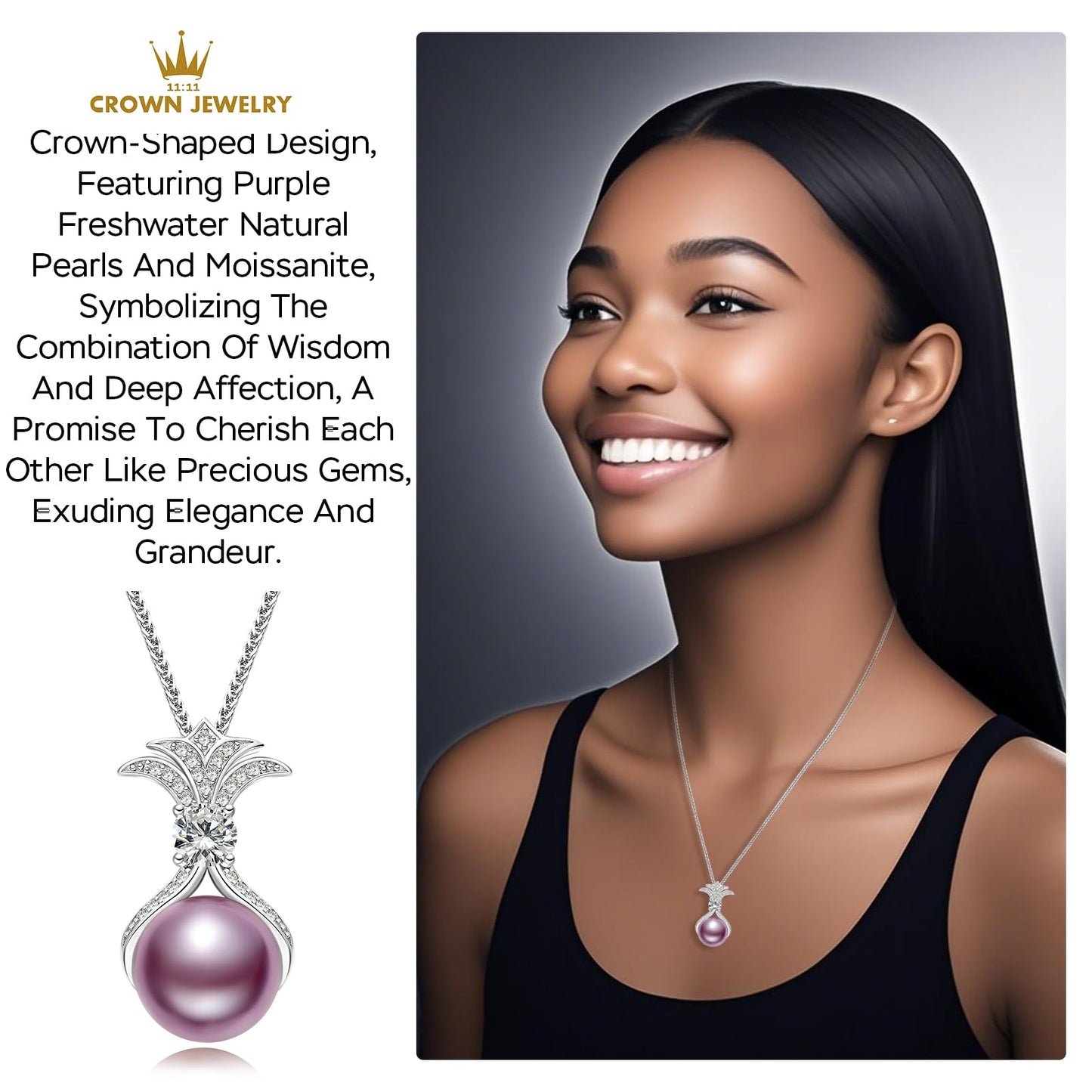 Pearl Necklaces for Women, Anniversary Birthday Gifts for Wife, Mom, Dauhter, Girlfriend, Grandma (Purple 11-12mm)