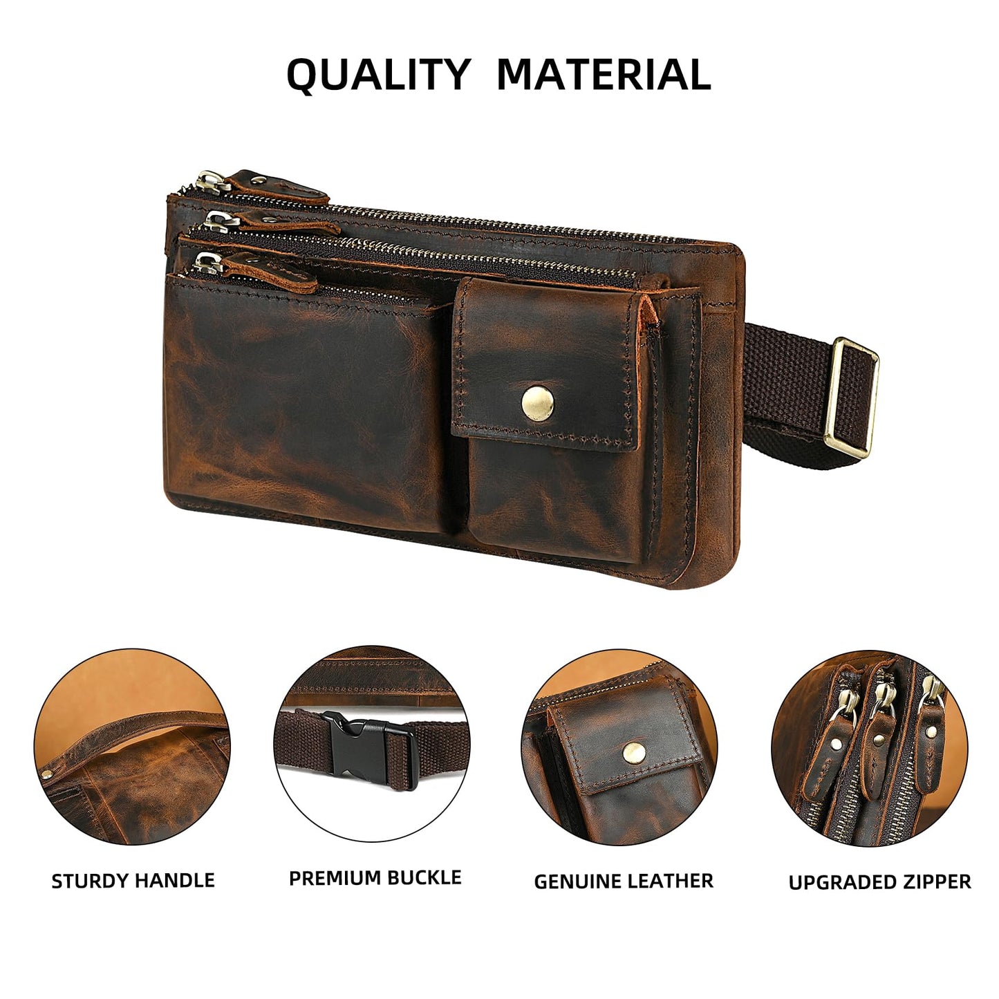 Handadsume Genuine Leather Hiking Riding Travel Fanny Waist Pack Small Phone Pouch For Men Women FB811-29 (100% Leather-Brown)