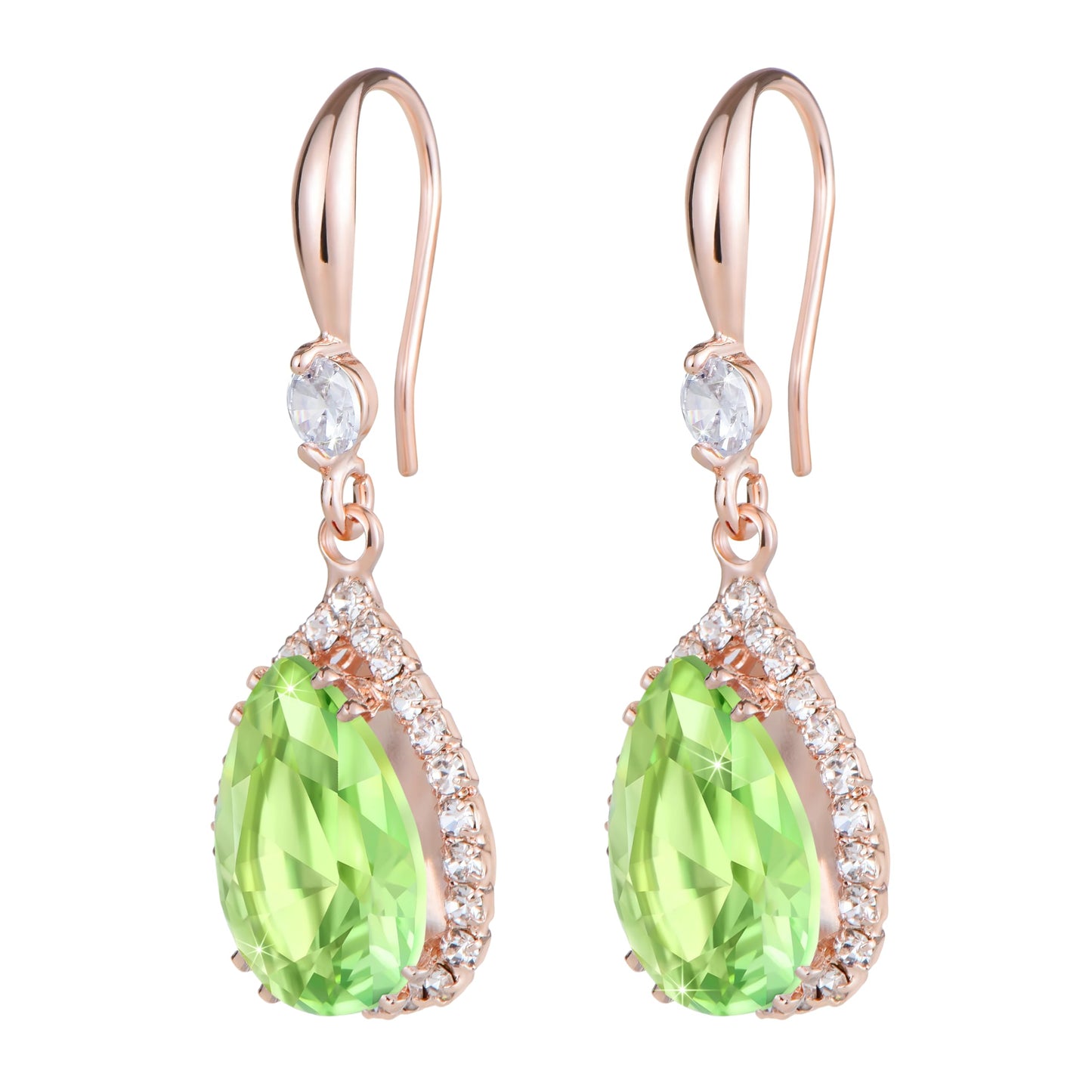 Linawe Lime Green Earrings for Women Trendy, Rose Imitation Gold Plated Lab Created Peridot Crystal Imitation Diamond Rhinestone Teardrop Drop Dangle Earrings Dangling, Cubic Zirconia Birthstone Jewelry