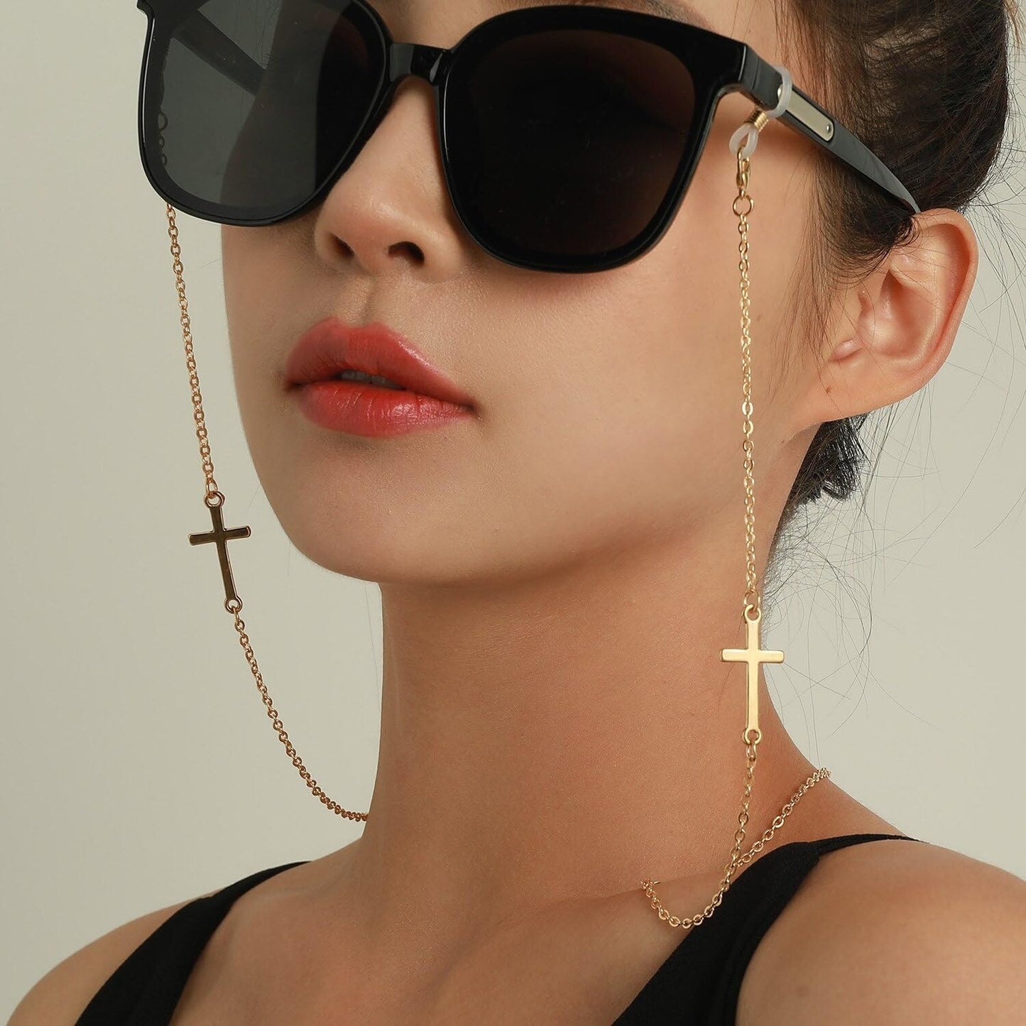 AllenCOCO Cross Glasses Chain, Glasses Strap For Women Sunglasses - 14K Gold Eyeglasses Chain, Eye Glasses Holders Around Neck