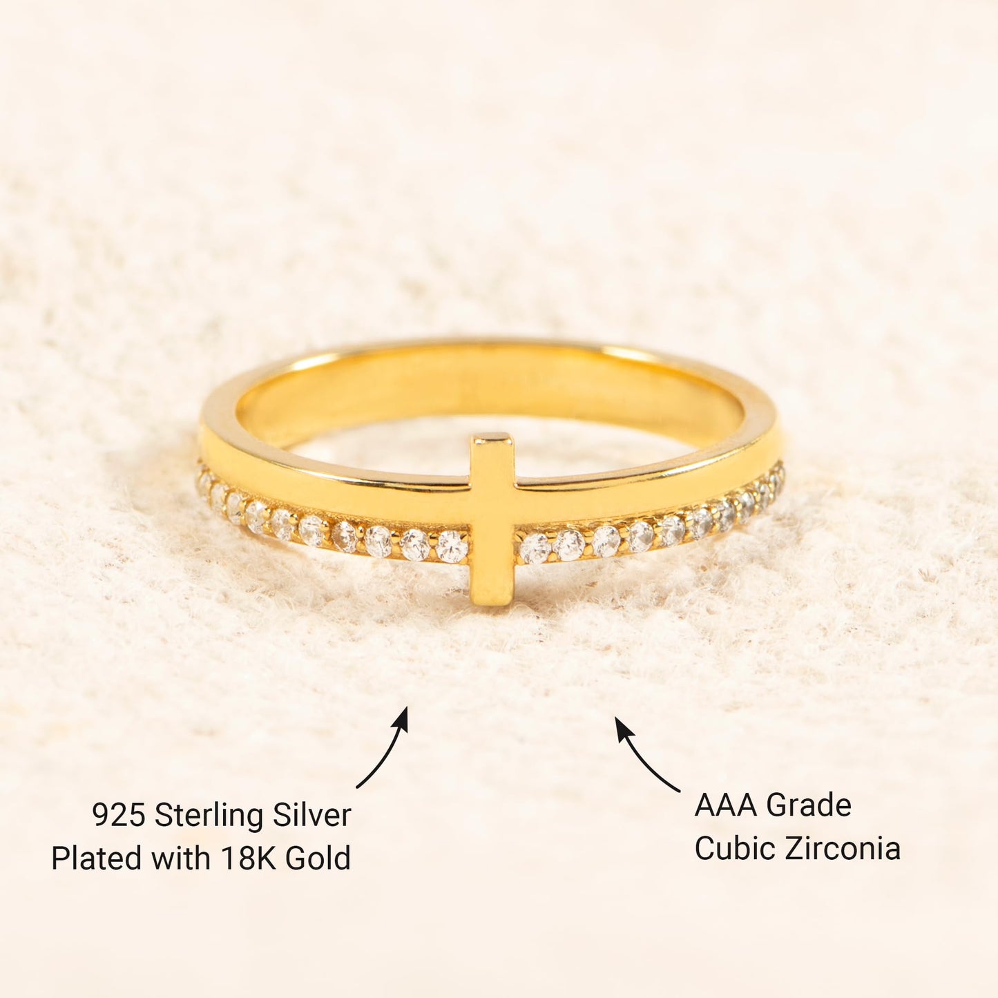 STORYJEWELLERY Cross Rings for Women, Purity Ring, 925 Sterling Silver Gold Plated Rings, Christian Ring, Christian Jewelry for Women, Confirmation Gifts, Baptism Gifts, Size 7