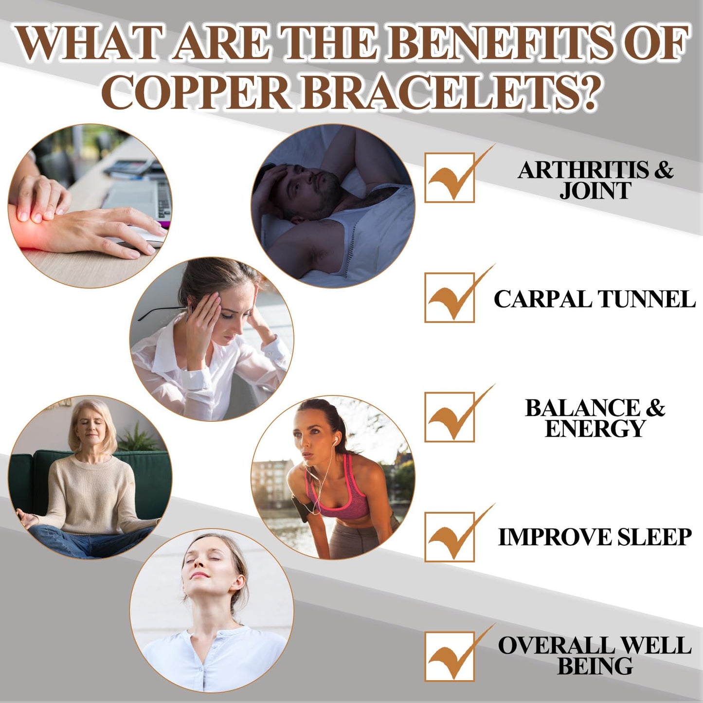 Otuuz 6 Pcs Copper Bracelets for Men Women Copper Cuff Bracelets Adjustable Size Health Jewelry Gift Handmade Uncoated Health Jewelry Gifts(Wire Overlap Style)