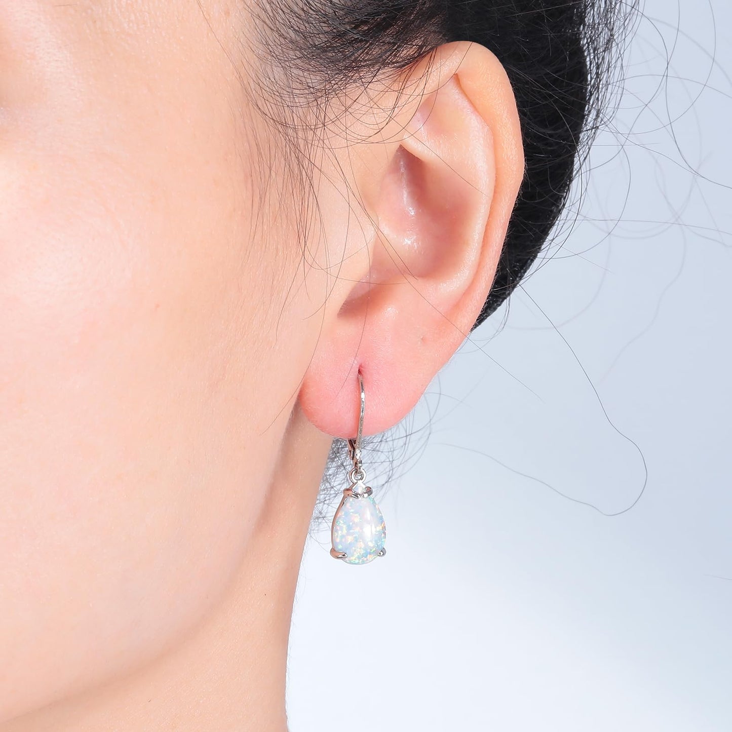 CiNily Teardrop Leverback Dangle Earrings for Women Hypoallergenic White Opal Pendant Drop Earrings 14K White Gold Plated Hanging Lever Earrings Fashion Graduation Party Jewelry Gifts