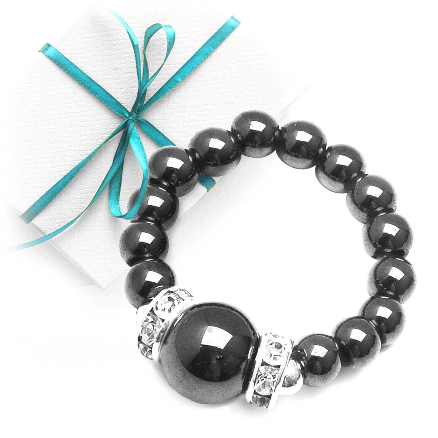 MAGNEHEALTH Black Magnetic Hematite Stretch Ring - Beaded Rings & Stretch Rings For Women, Finger Rings For Women, Aesthetic Rings & Magnet Rings For Acupressure Points - Extra Small Ring Size, 5-6
