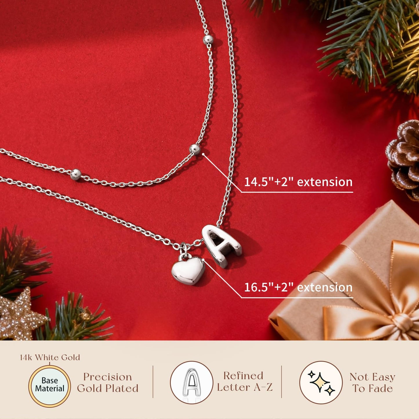 adoyi Silver Heart Initial Necklaces for Women 14k Gold Plated Layered bubble Letter Necklace Dainty Heart J Pendant Necklace Stack Birthday Valentines Gifts for Women Jewelry