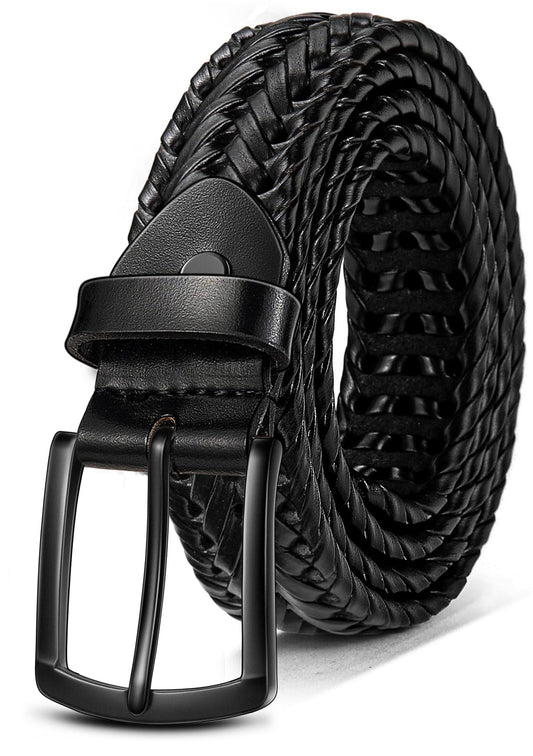 KEMISANT Men Belt, Braided Belt Comfortable For Men Casual Jean Golf 1 3/8"(Black,32"-36" Waist Adjustable)
