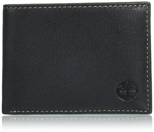 Timberland Men's RFID Blocking Wallet – Genuine Leather Passcase with Removable ID Holder, 6 Card Slots, 2 Billfold Pockets, Slim Design, Black, One Size