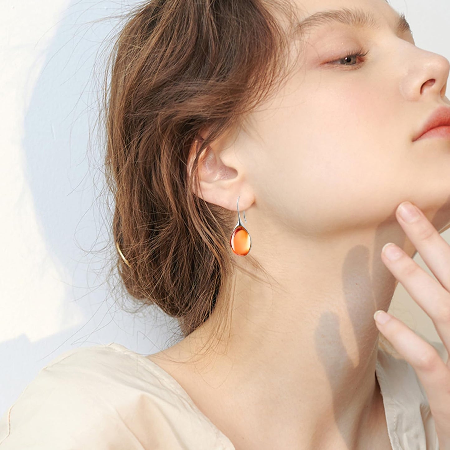 JIMARIN Lightweight Vintage Sparkly Crystal Rhinestone Teardrop Dangle Drop Earrings Bohemian14K Gold Geometry Hook Earring for Women (Silver Orange)