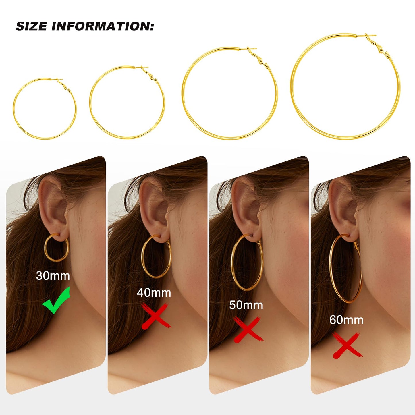 PICKBEAU Gold Dangle Hoop Earrings for Women, 14K Gold Plated Stainless Steel Earrings Drop Hypoallergenic Hoops Earrings(30mm)