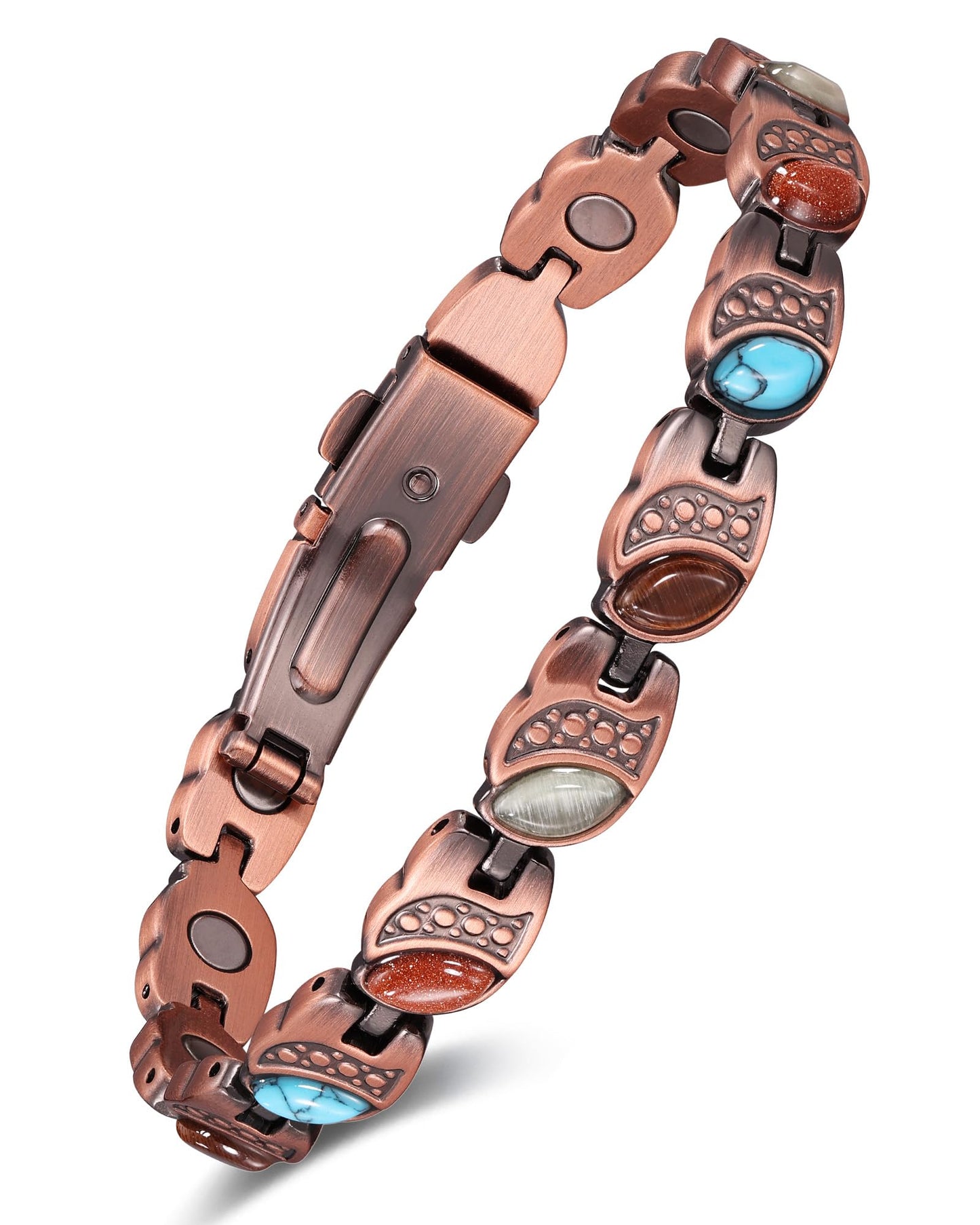 Feraco Pure Copper Bracelets for Women, Ultra Strength Magnetic Copper Bracelet with 3800 Gauss Magnets, Natural Turquoise & Stones, Adjustable, Jewelry Gift, Soul Vision