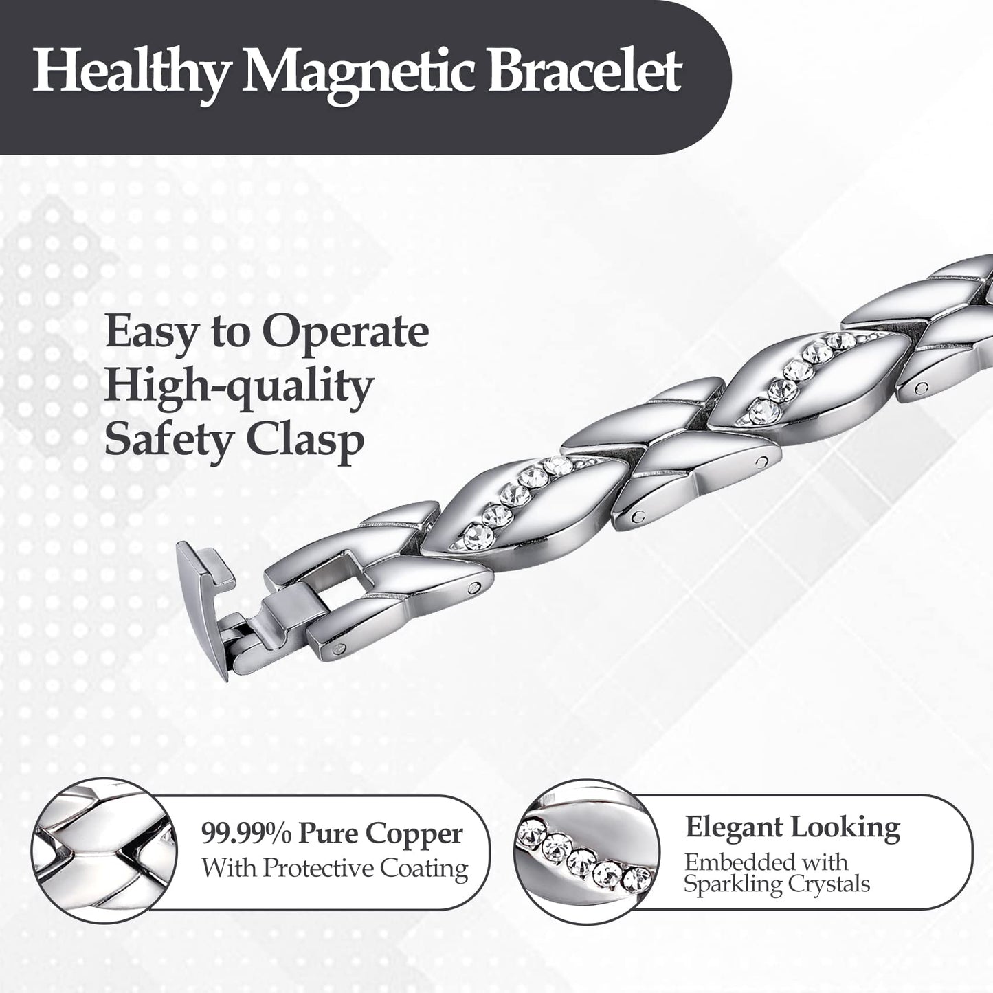 Jecanori Pure Copper Bracelets for Women,Ultra Magnetic Bracelets for Women with 3500 Gauss Magnets,Crystal Mother's Day Jewelry Gift, Sizing Tool