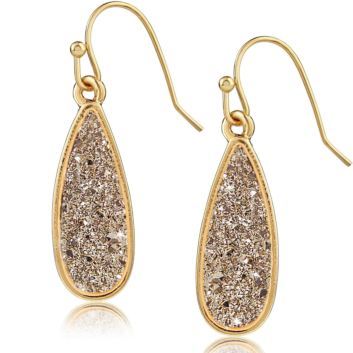 Gold Tone Earrings for Women - Gold Tone Teardrop Earrings for Women, Simulated Druzy Dressy Dangles, Sparkly Long Tear Drop Dangly Boho Drops, Dangling Bohemian Dangles for Wedding, Bridesmaid, Prom