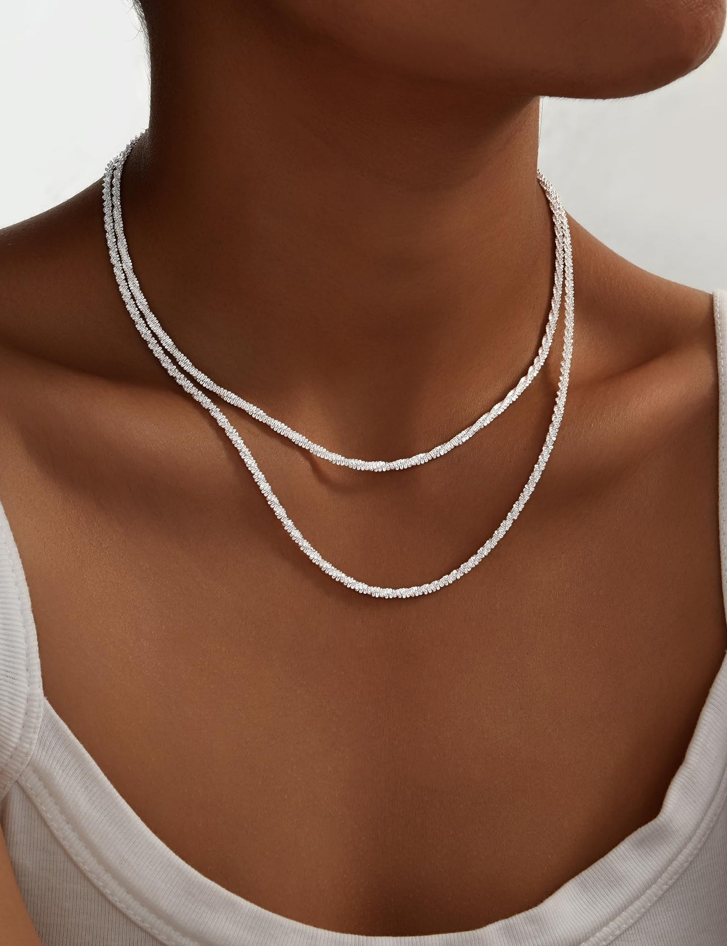 YEEZII Layered Gold Necklaces for Women Trendy, 3 Pcs 14K Gold Plated Choker Paperclip Box Chain Necklace, Stackable Women's Gold Pendant Necklaces Jewelry Set (Silver-B)
