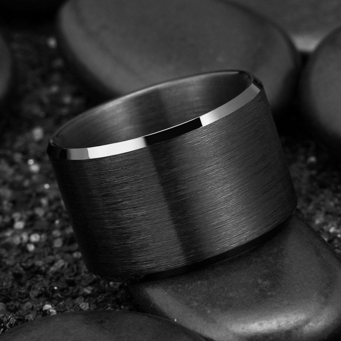 King Will Black-15mm Basic Wedding Ring For Men with Brushed Matte Surface Beveled Polished Edge Comfort Fit 13