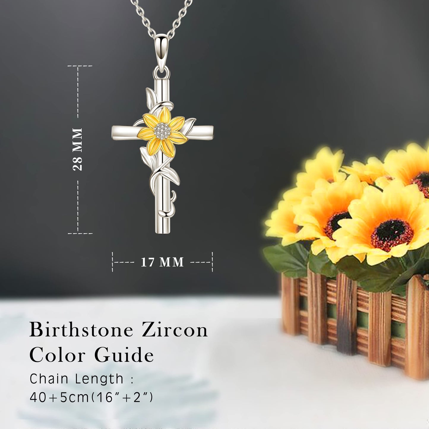 Annamate 925 Sterling Silver Cross Necklace for Women Sunflower Cross Necklace Dainty Sunshine Pendant for Women Mom Sunflower Gifts for Women