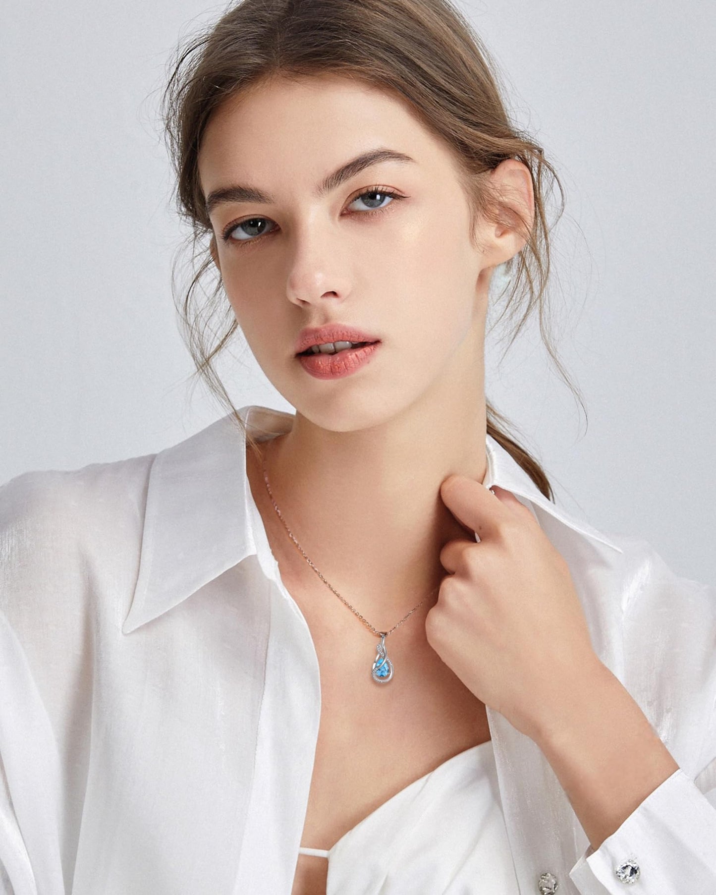 FANCIME Aquamarine Necklace March Birthstone Sterling Silver Infinity Knot Pendant Necklace Blue Gemstone Fine Jewelry Birthday Mothers Day Gifts for Women Mom