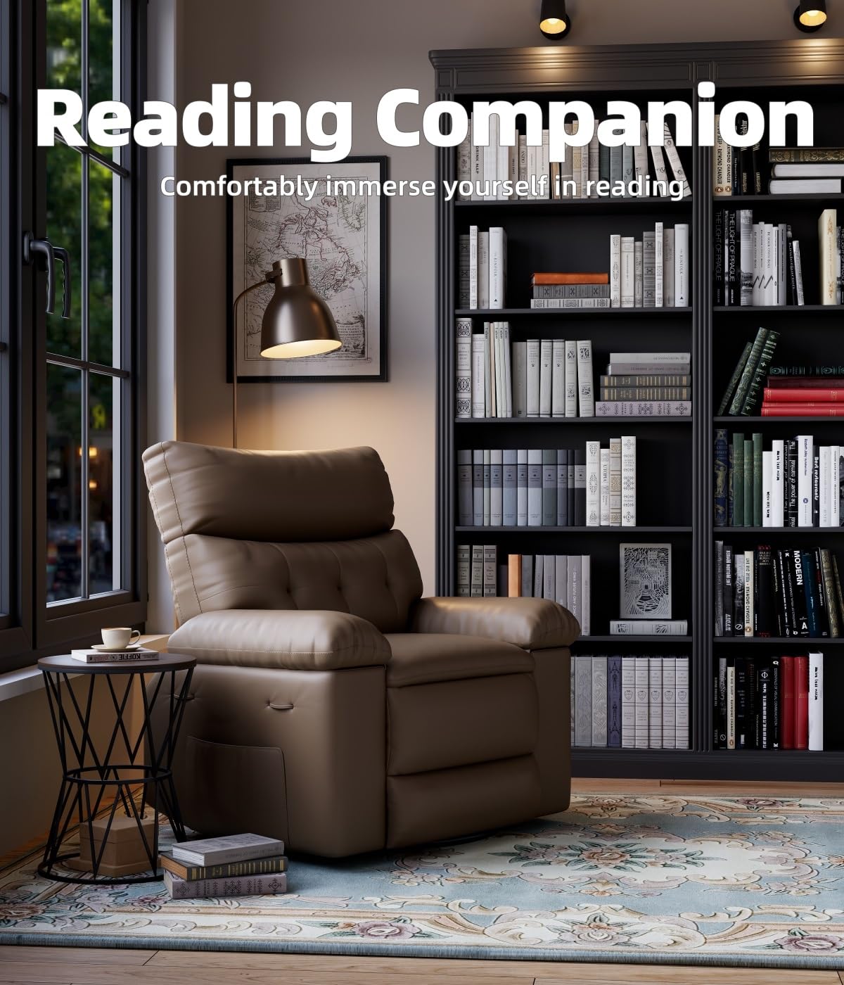 GarveeHome Recliner Chairs, Classic Manual Leather Recliner, Home Theater Seating with Lumbar & Arms Support for Living Room, Bedroom and Nursery - Coffee (Tan, Oversized)