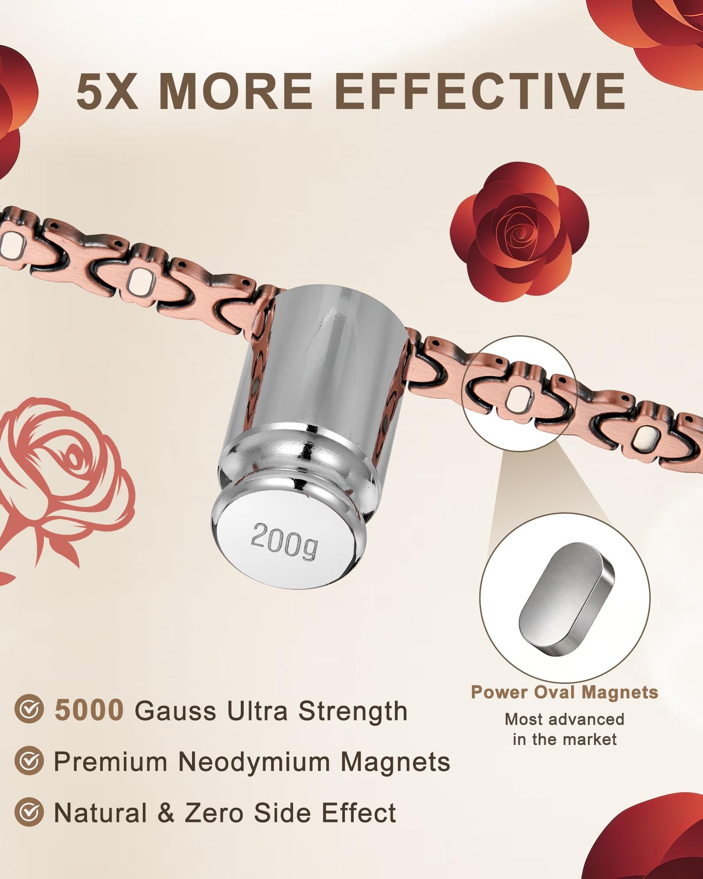 vapeples Ultra Strength Magnetic Bracelets for Women, Pure Copper Bracelet for Women, 5000 Gauss, Adjustable Sizing, Women's Bracelets With Built-in Magnets, Gift Packaging, Fashion Jewelry Gift