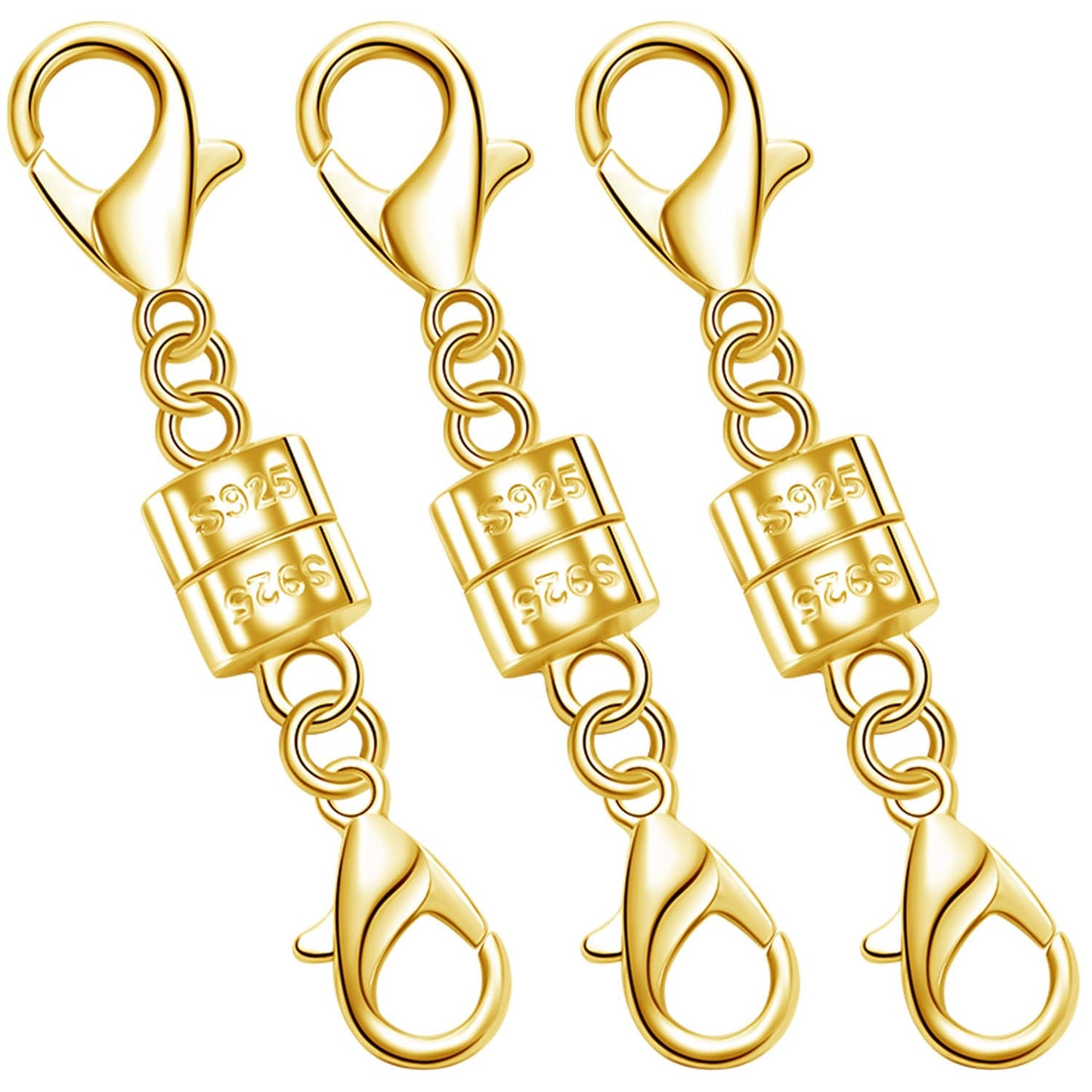925 Silver Double Lobster Magnetic Necklace Clasps,Magnetic Jewelry Clasps for Necklaces Extender Bracelet Clasps and Closures (3golden)