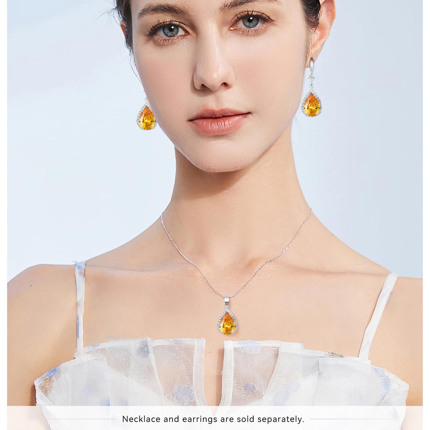 Linawe Silver Yellow Dangle Earrings, Imitation Diamond Dangle, Wedding Drop Chandelier Earrings, Rhinestone Citrine Cubic Zirconia Crystal Lemon Earrings, Bride Jewelry Set