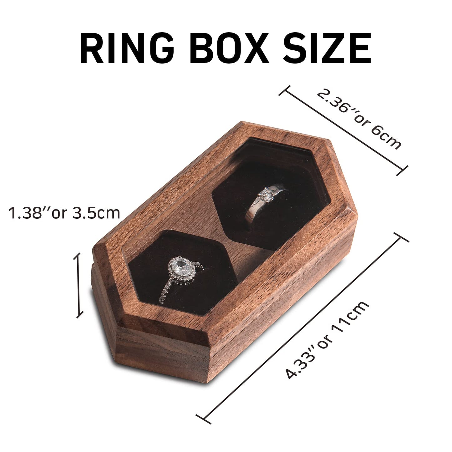 Wislist Double Ring Box for Wedding Ceremony,Walnut Wooden Rustic Ring case for Wedding and Engagement