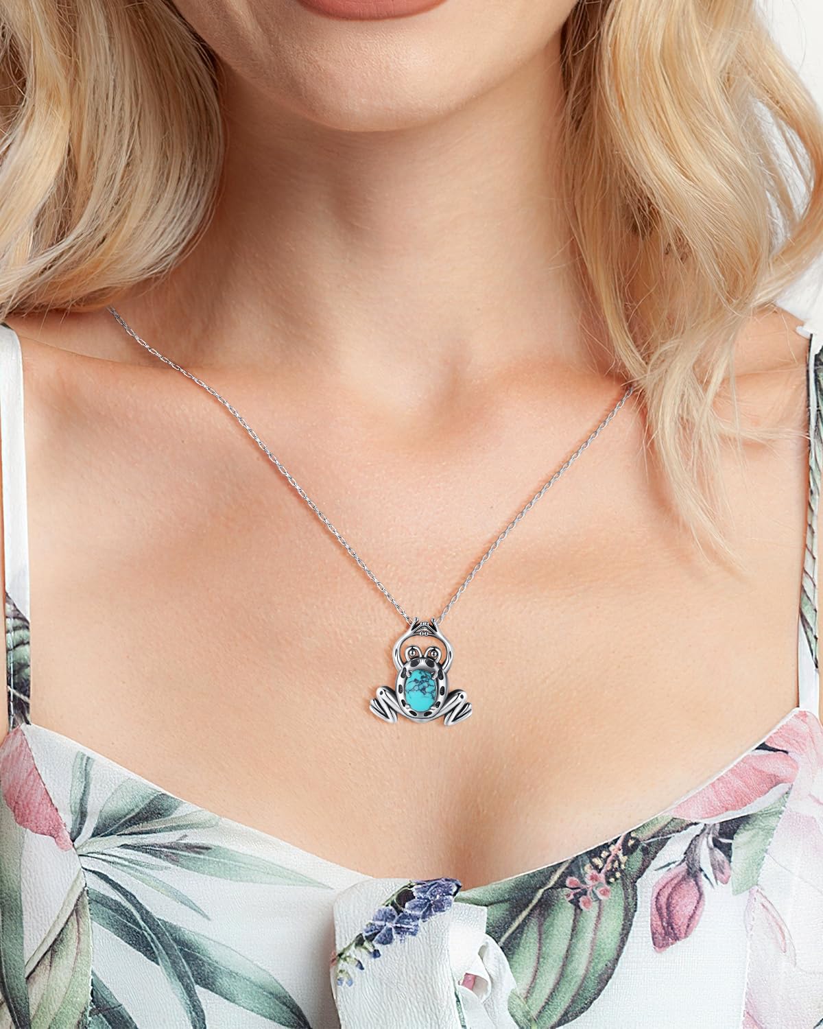 BDL Frog Necklace - Turquoise Jewelry, Sterling Silver Natural Turquoise Cute Pendant Western Jewelry, Gifts for Women, Men or frog lovers, 18"