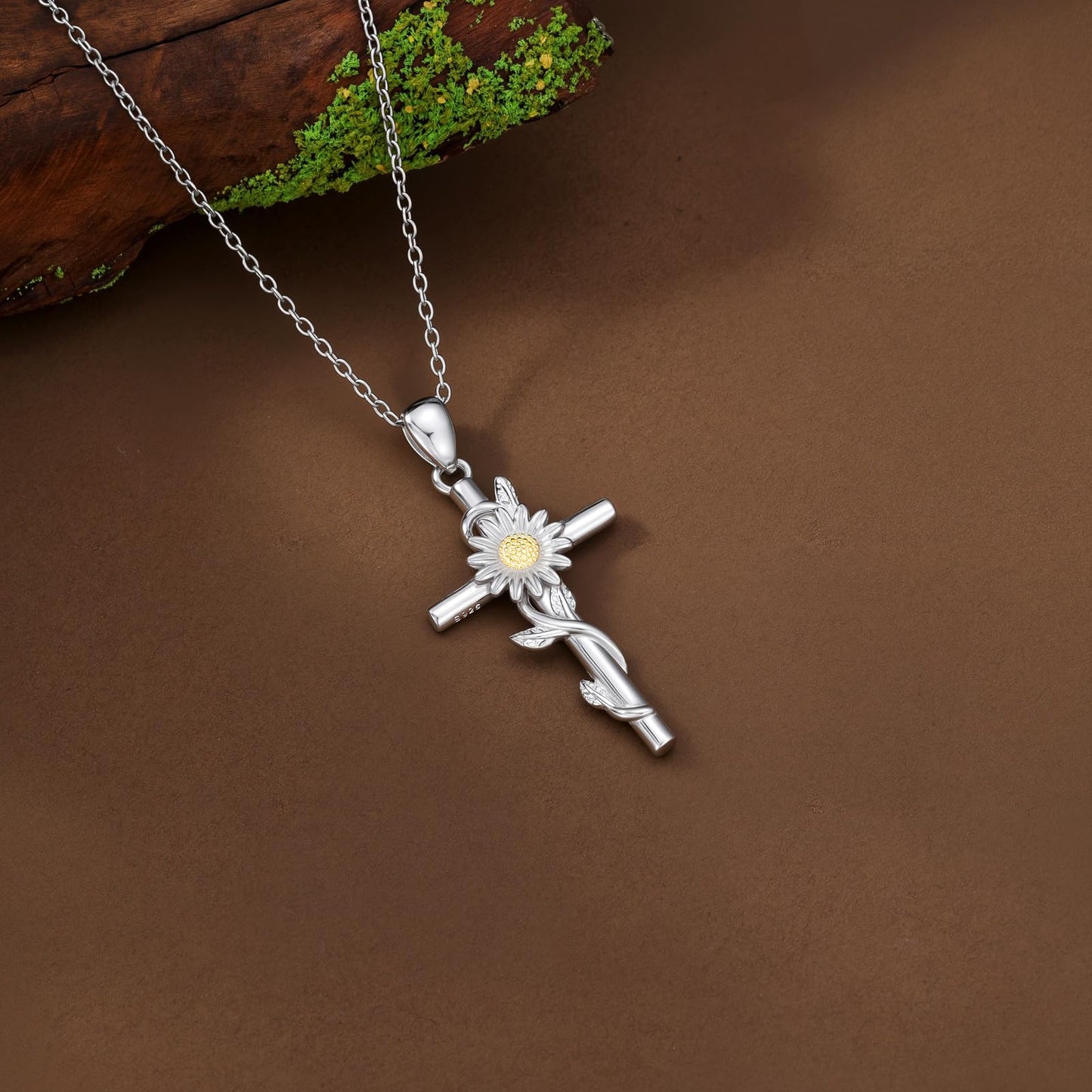 YYB Daisy Cross Necklace 925 Sterling Silver Daisy Gifts for Women Dainty Silver Cross Necklace Christian Religious Gifts for Women Mothers Day Gifts