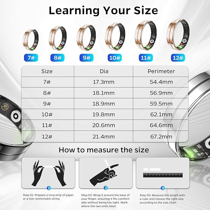 Ultra-Thin Smart Ring for Women Men,Sleep Tracker Ring with Heart Rate, Waterproof Fitness Ring for Activity Monitoring/Steps/Calories,No Subscription Fee,for iSO & Android (ROSEGlod,11#)