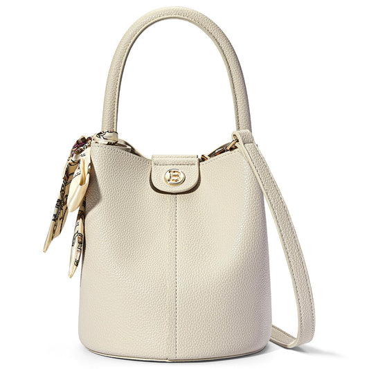 BOSTANTEN Small Crossbody Bags for Women Vegan Leather Mini Bucket Handbag Removable Shoulder Strap Beige