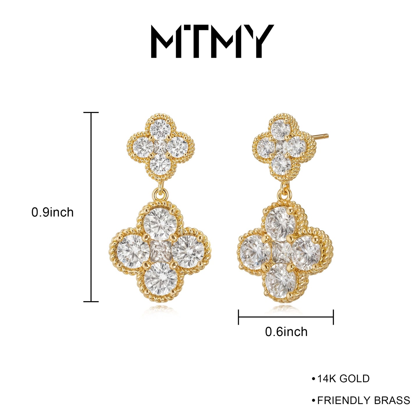 MTMY Dangle Earrings for Women 14K Gold Plated Four Leaf Clover Dangling Drop Birthstone Stud Earrings Trendy Flower Birthstone Jewelry Birthday Gifts(April)
